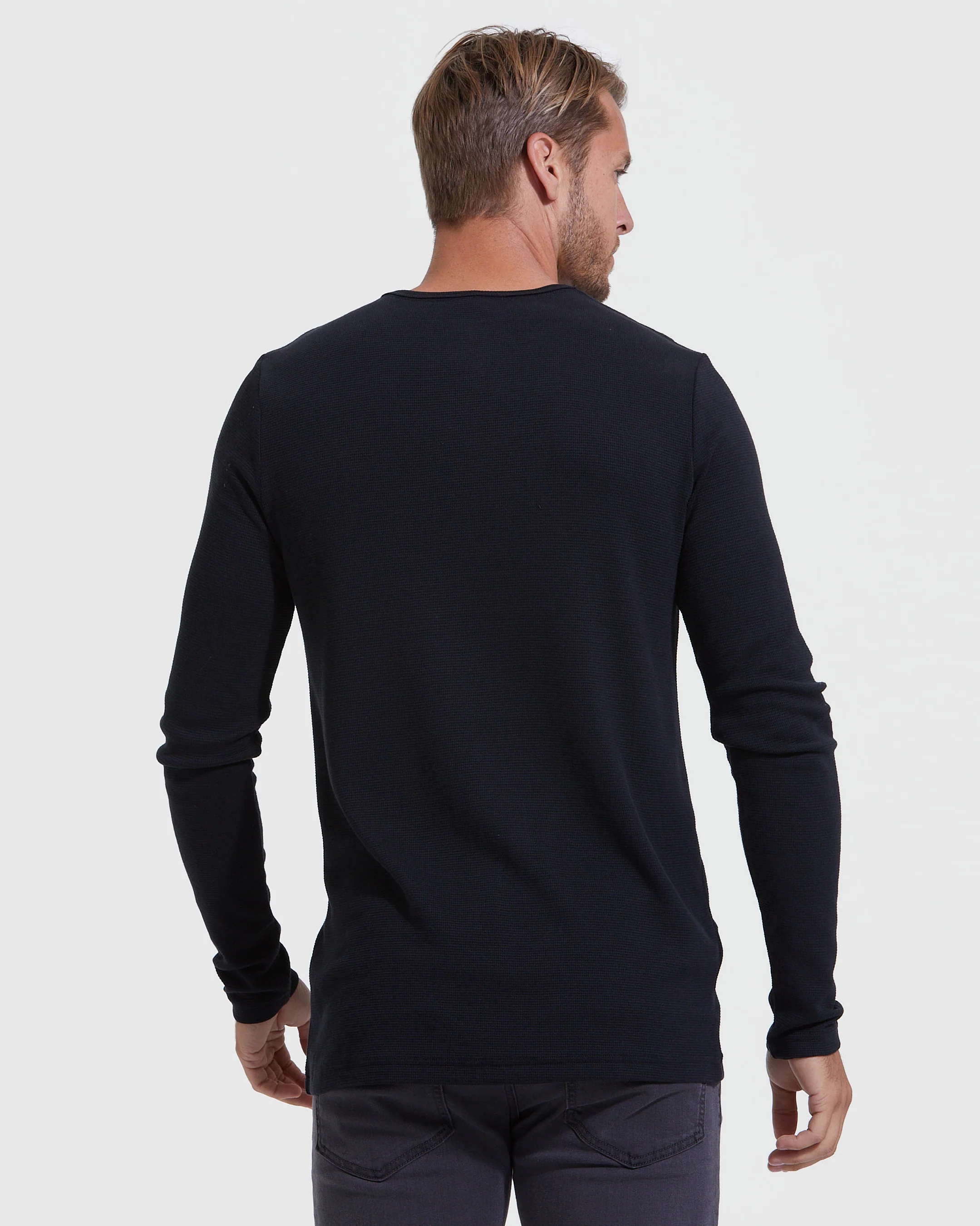 Black Waffle Long Sleeve Henley - Image 4
