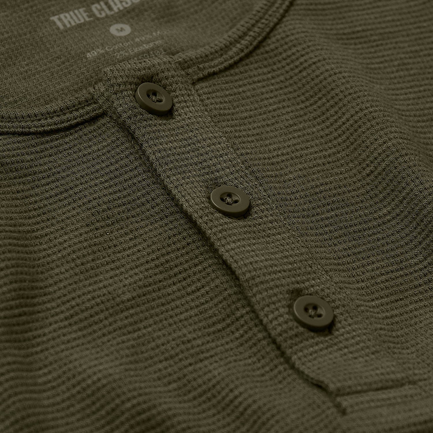 Military Green Waffle Long Sleeve Henley - Image 6