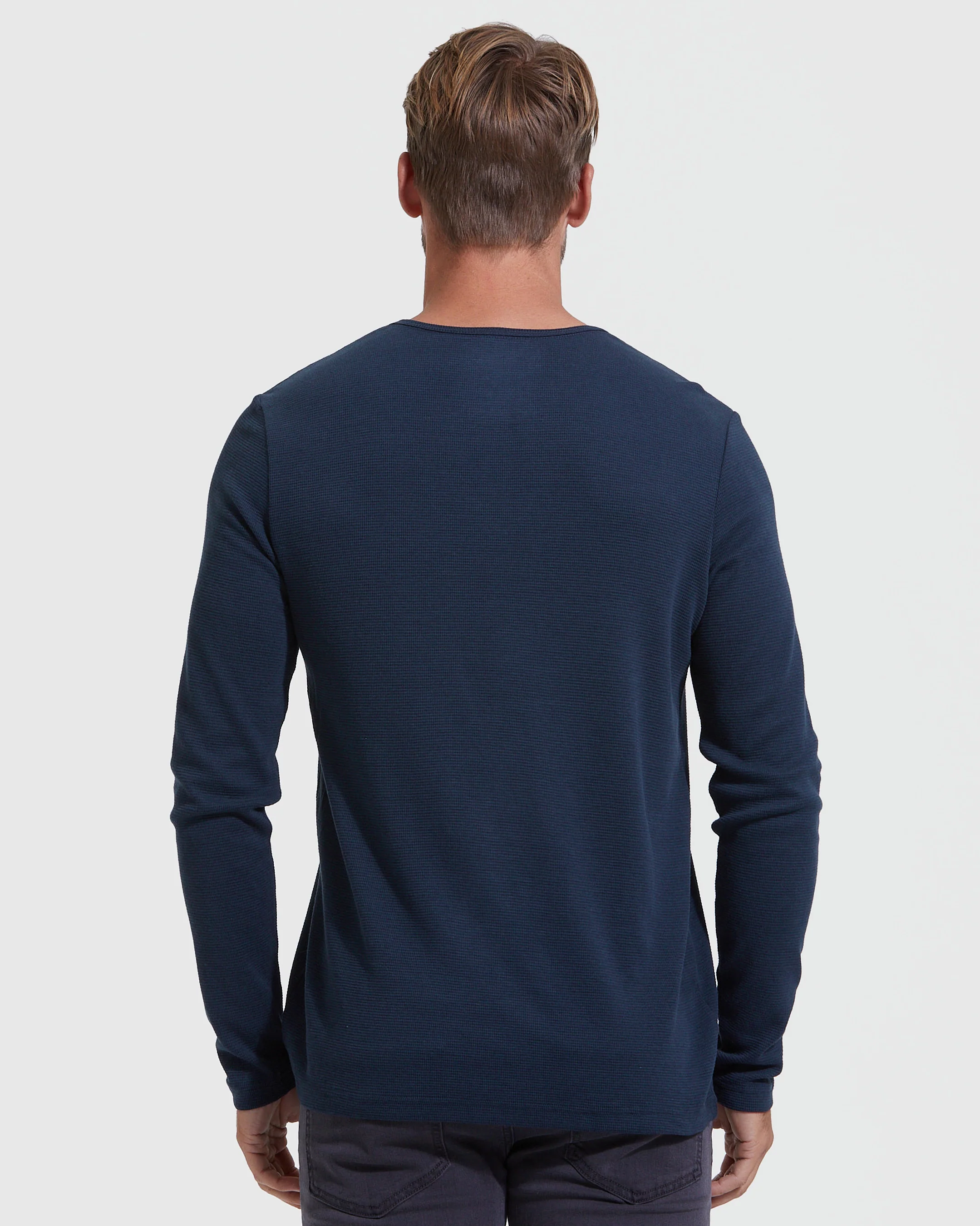 Navy Waffle Long Sleeve Henley - Image 4