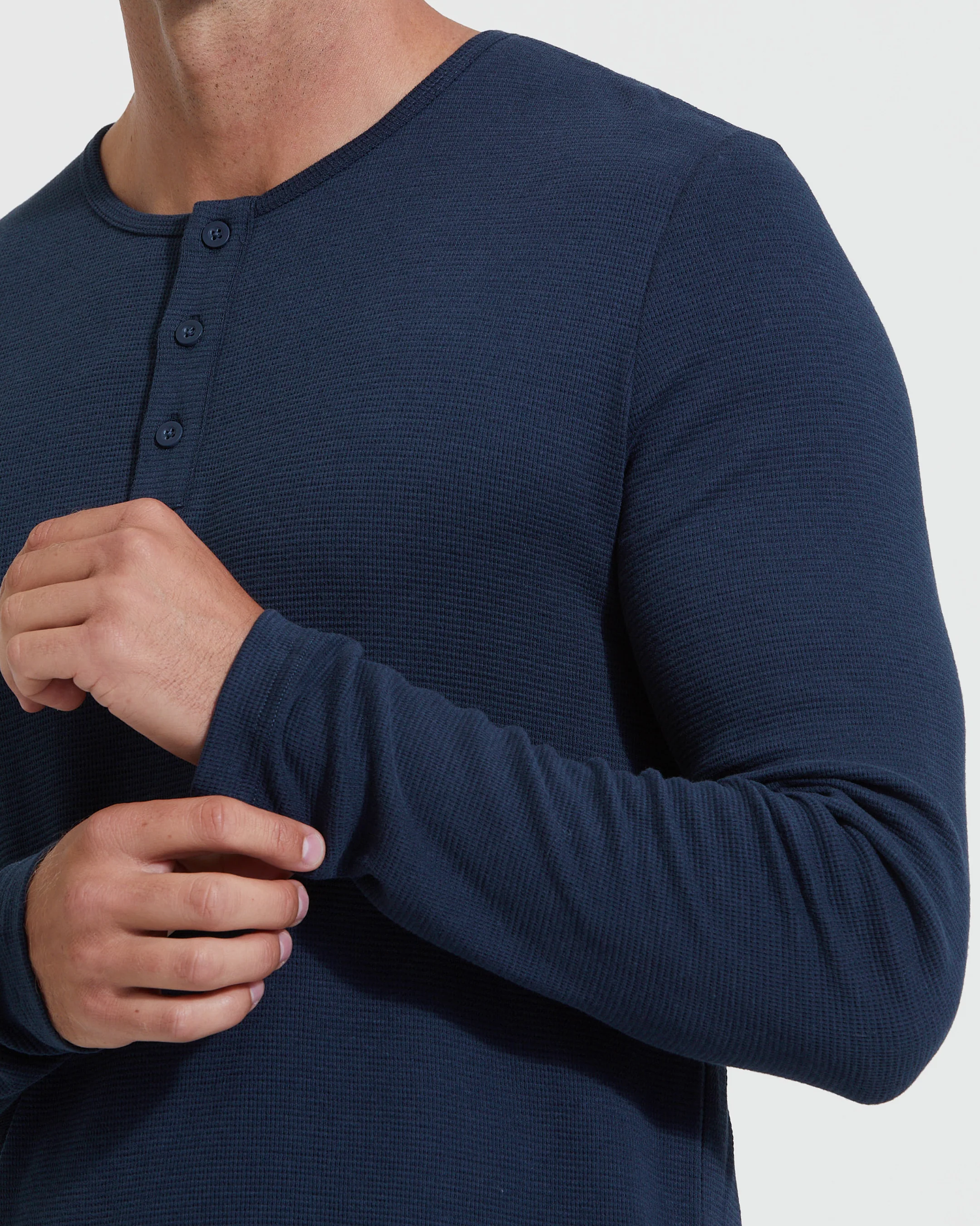 Navy Waffle Long Sleeve Henley - Image 5