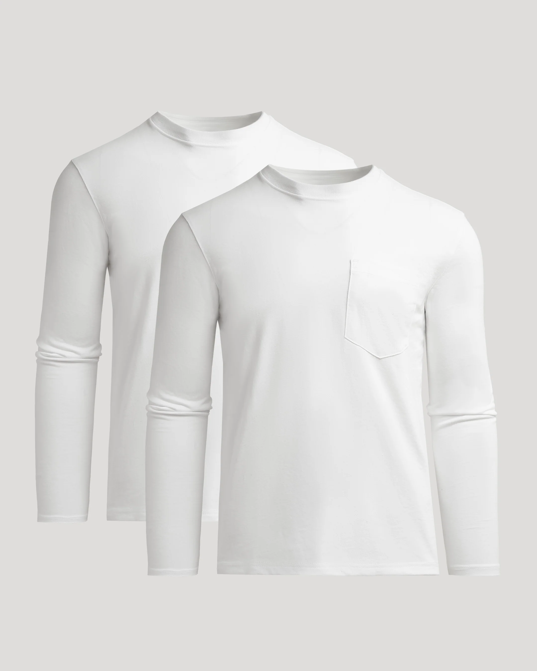 White Heavyweight Long Sleeve Pocket Crew 2-PacK
