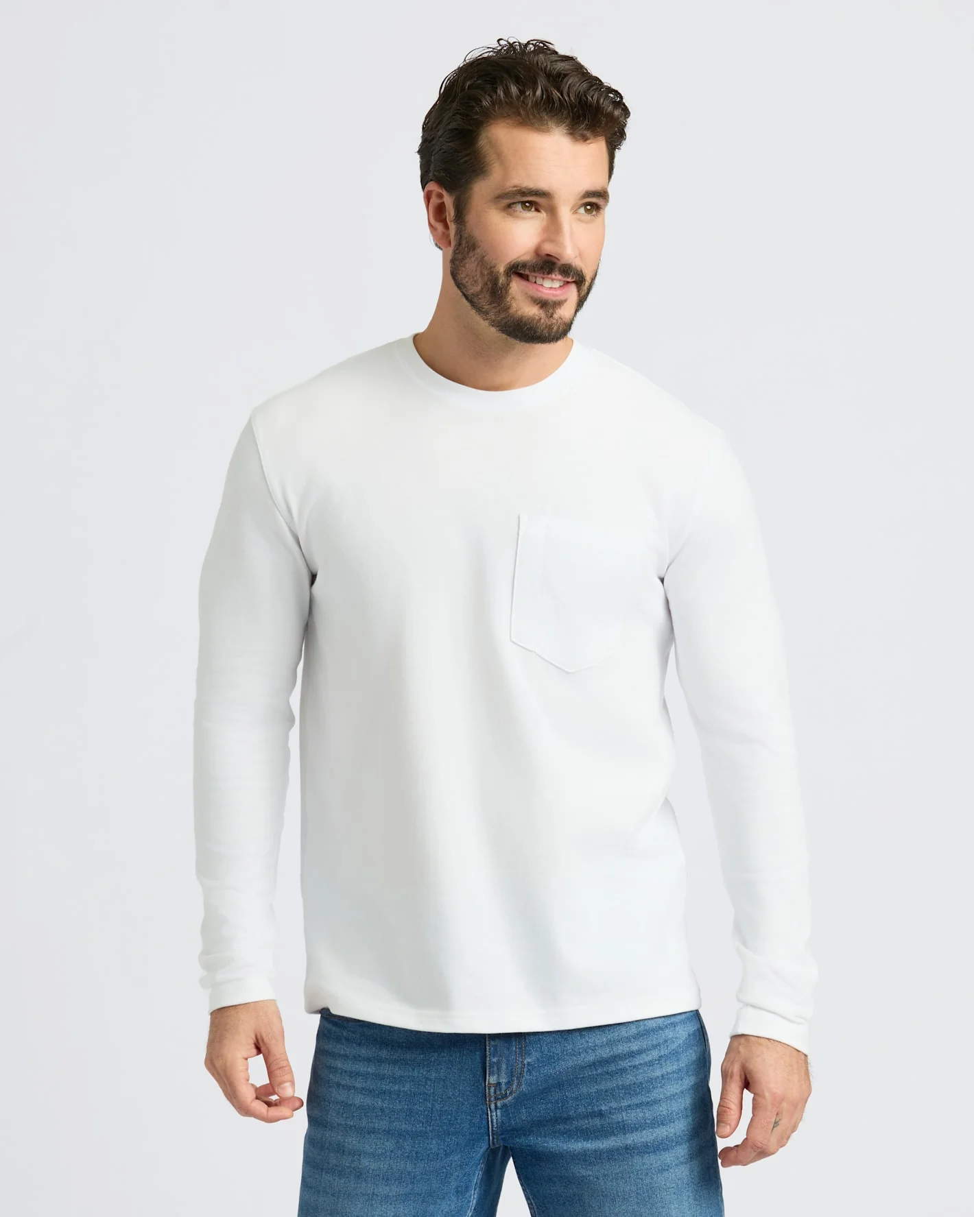 White Heavyweight Long Sleeve Pocket Crew 4-Pack - Image 2