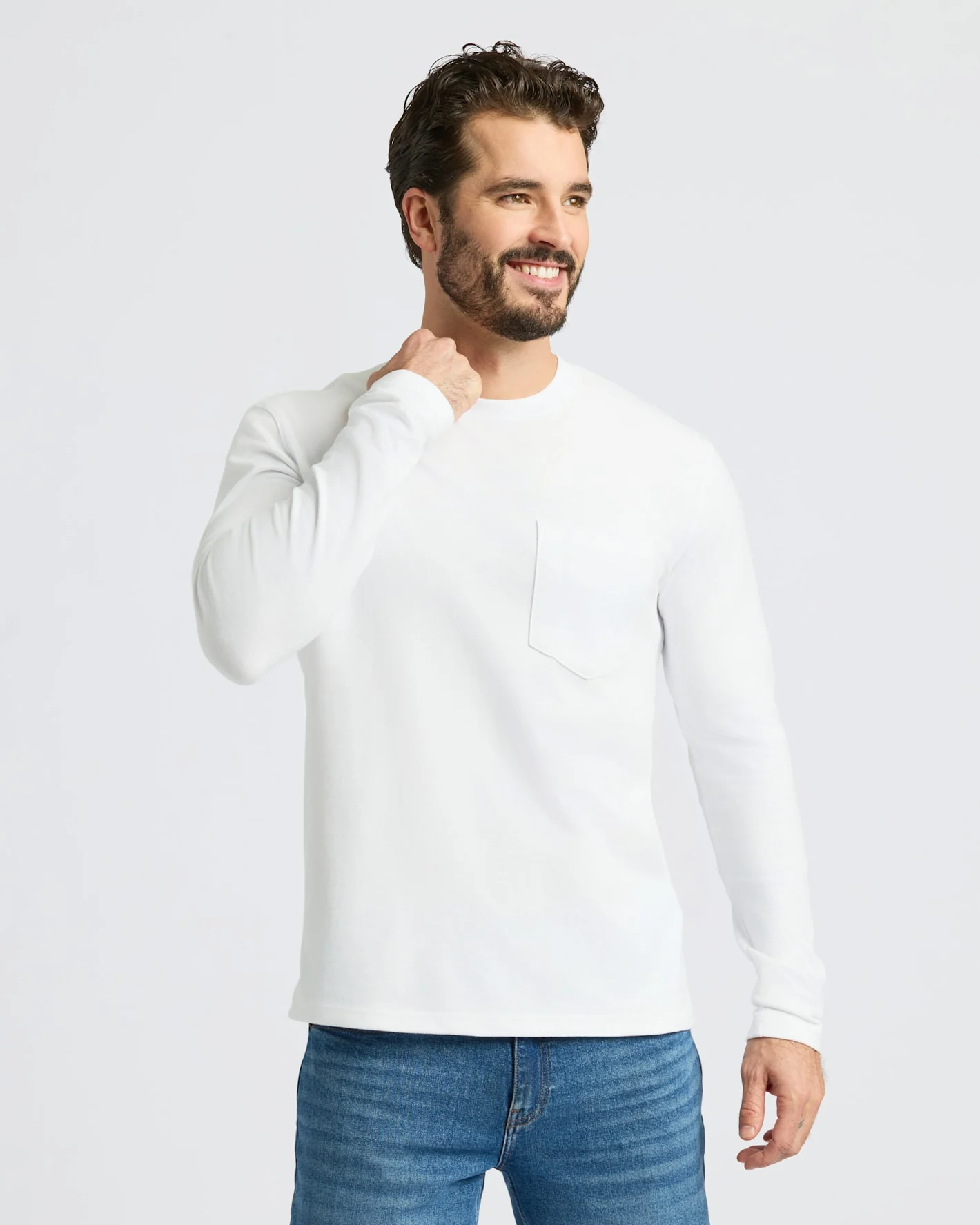 White Heavyweight Long Sleeve Pocket Crew 4-Pack - Image 5