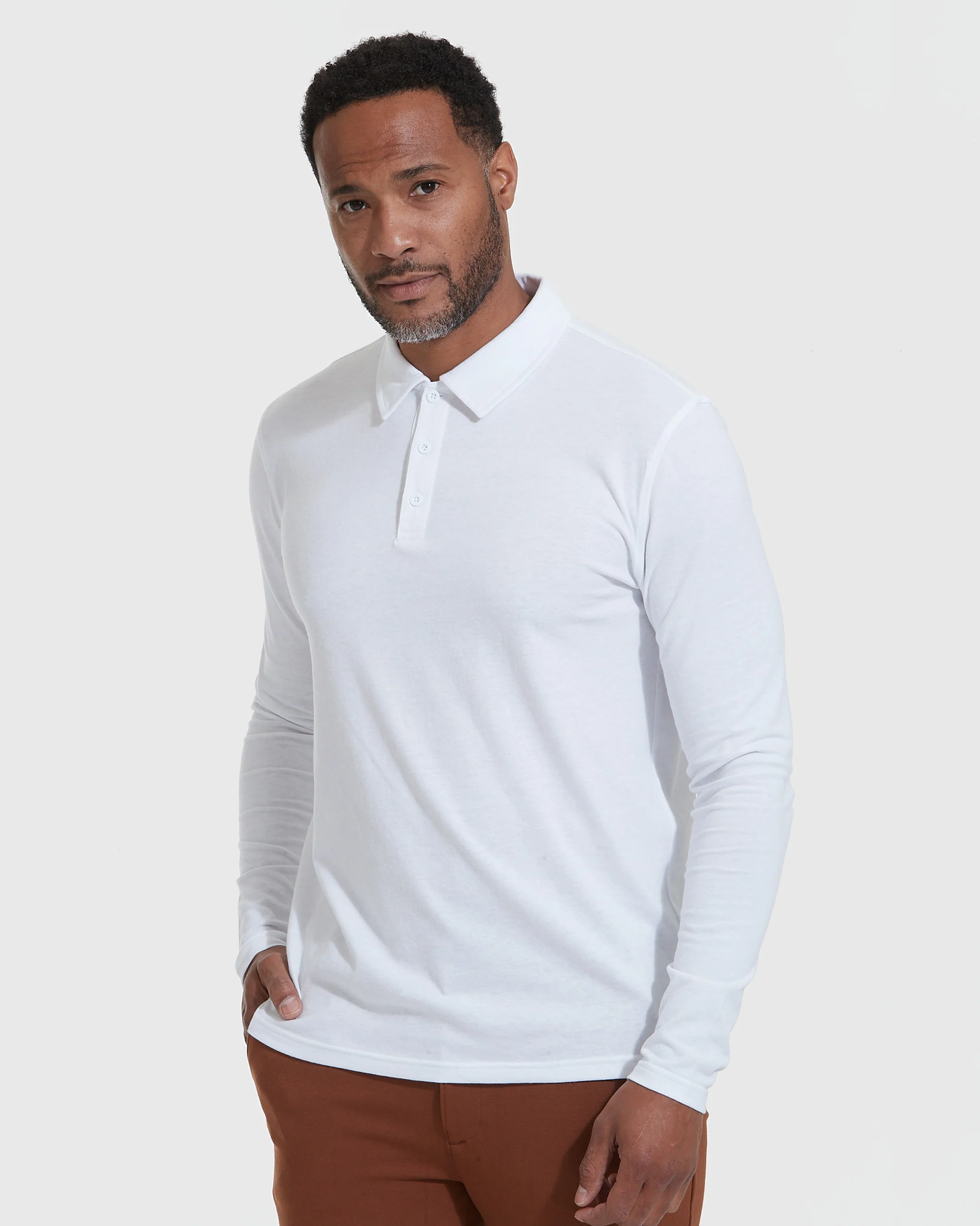 White Long Sleeve Polo - Image 3