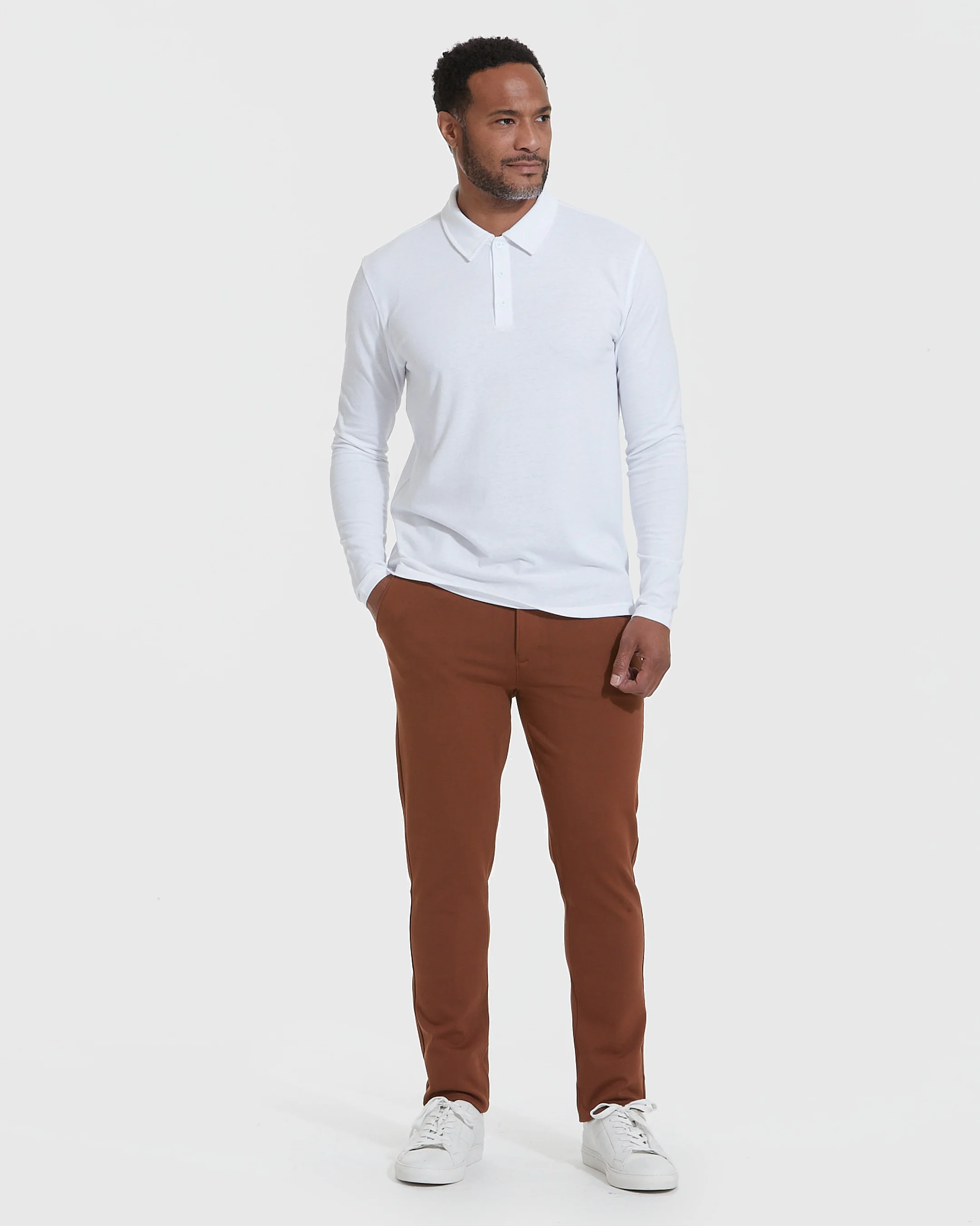 White Long Sleeve Polo - Image 6
