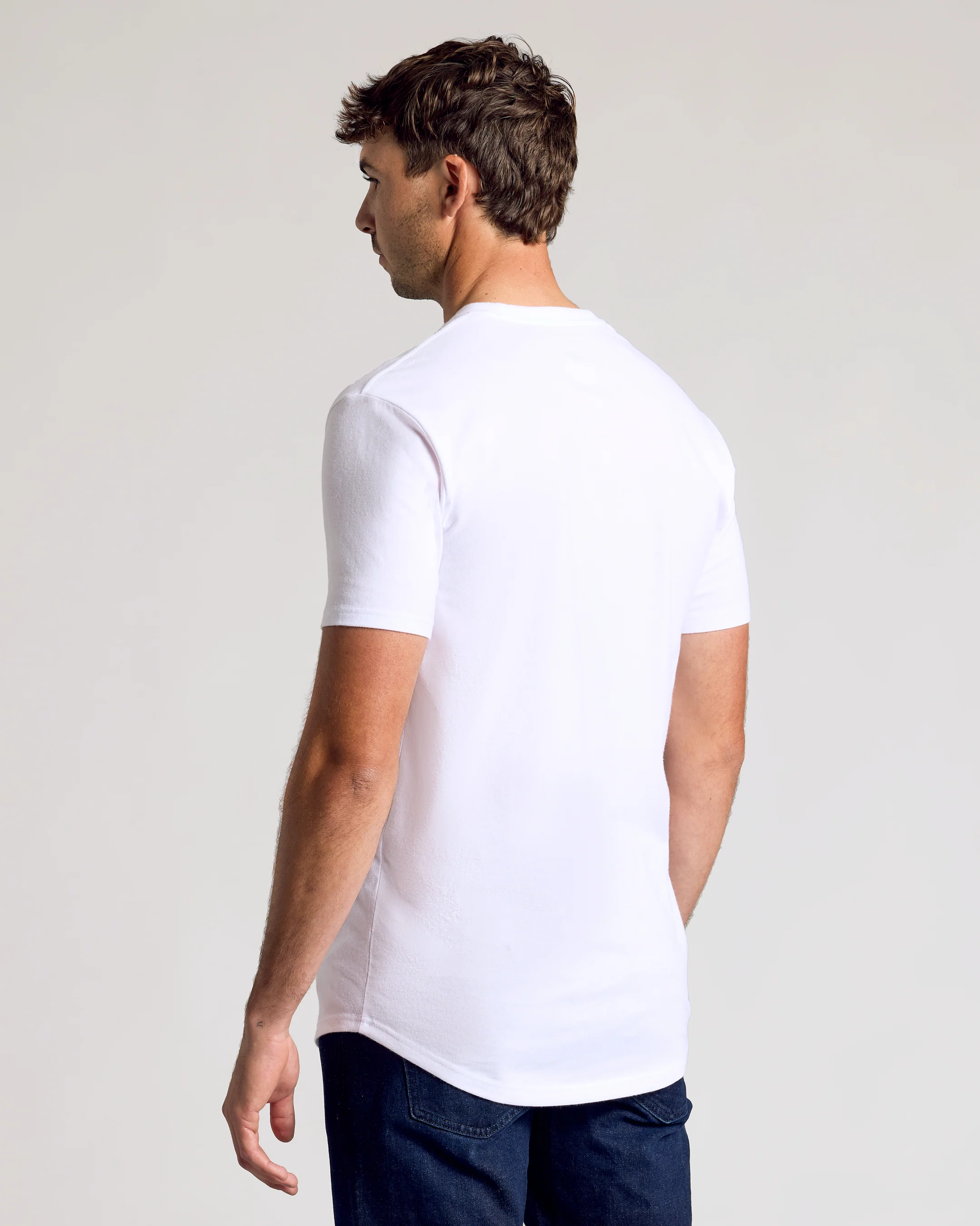 White Short Sleeve Tall Curved Hem Crew - Image 3