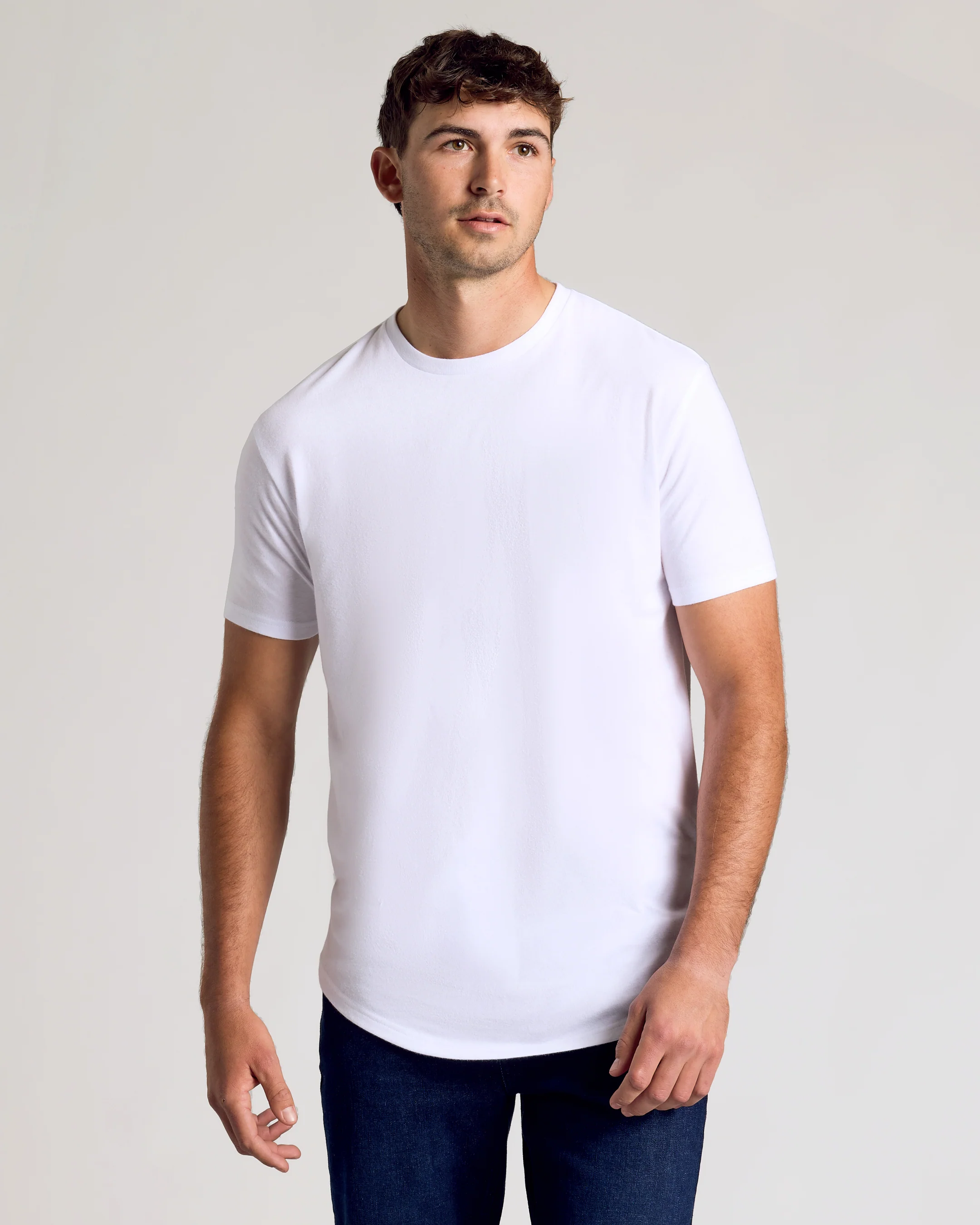 White Short Sleeve Tall Curved Hem Crew - Image 4