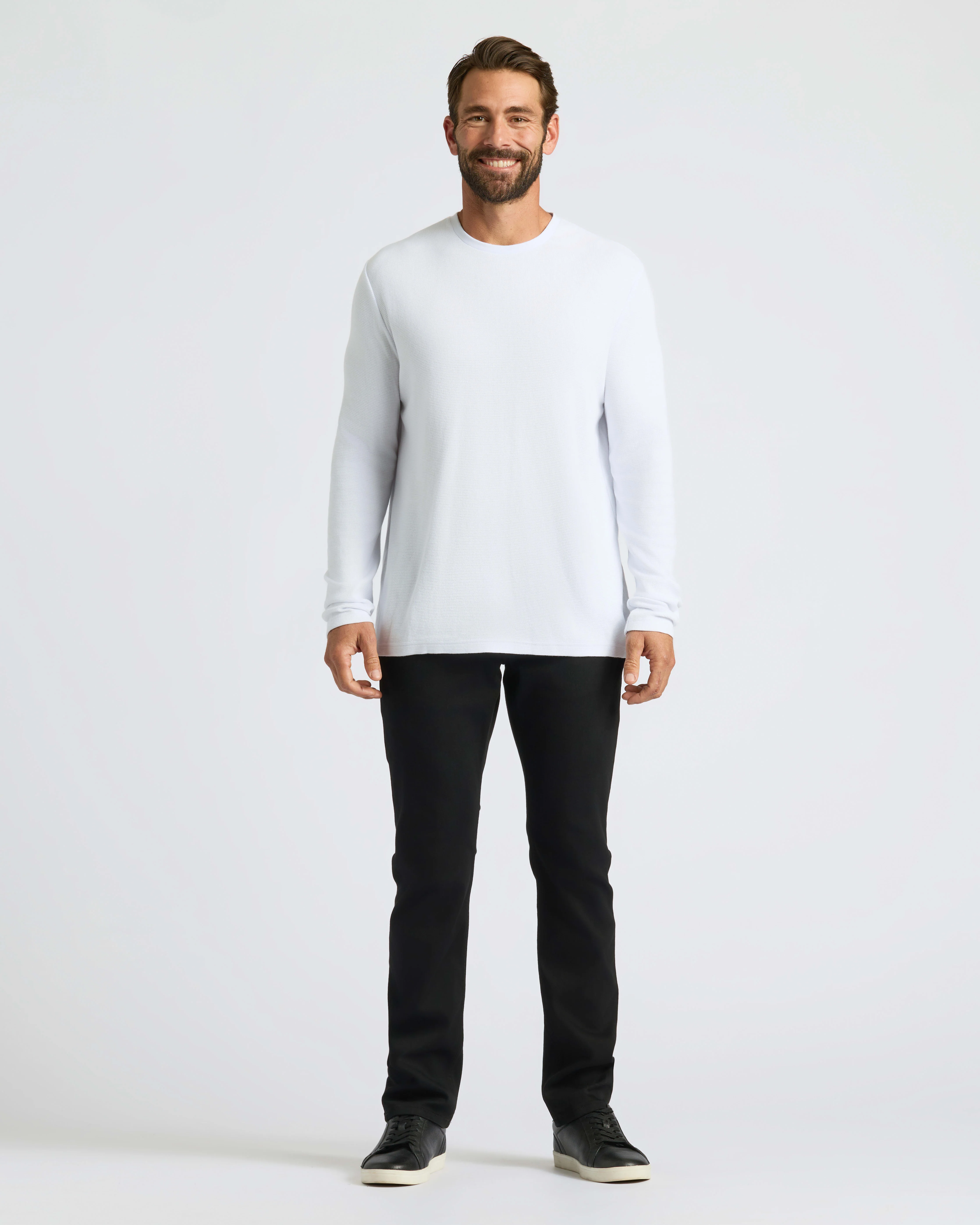 White Waffle Long Sleeve Crew Neck - Image 3
