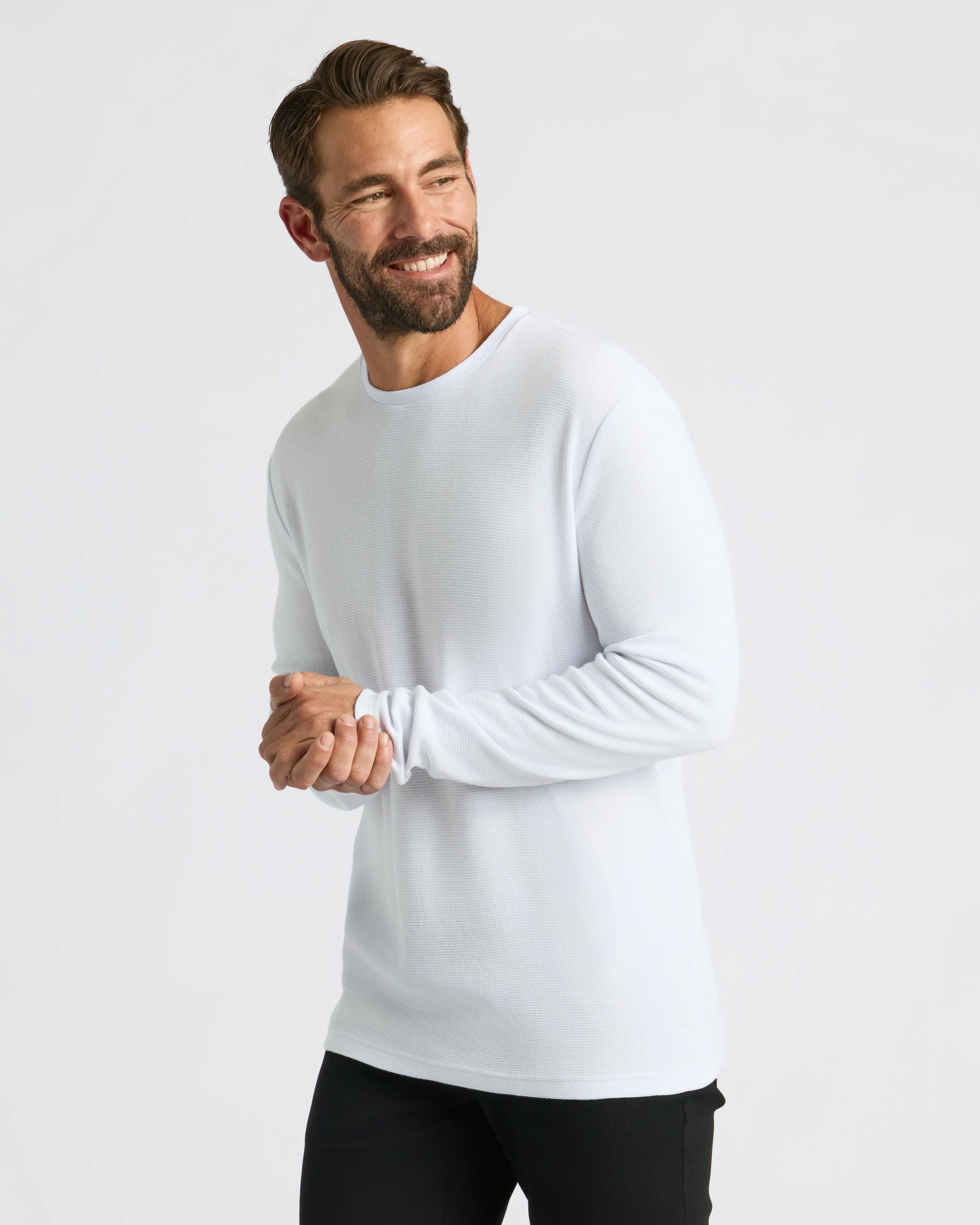 White Waffle Long Sleeve Crew Neck - Image 5