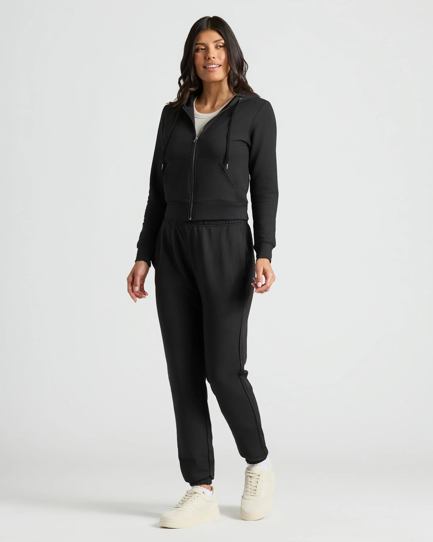 Womens Black Crop Zip Hoodie - Image 3