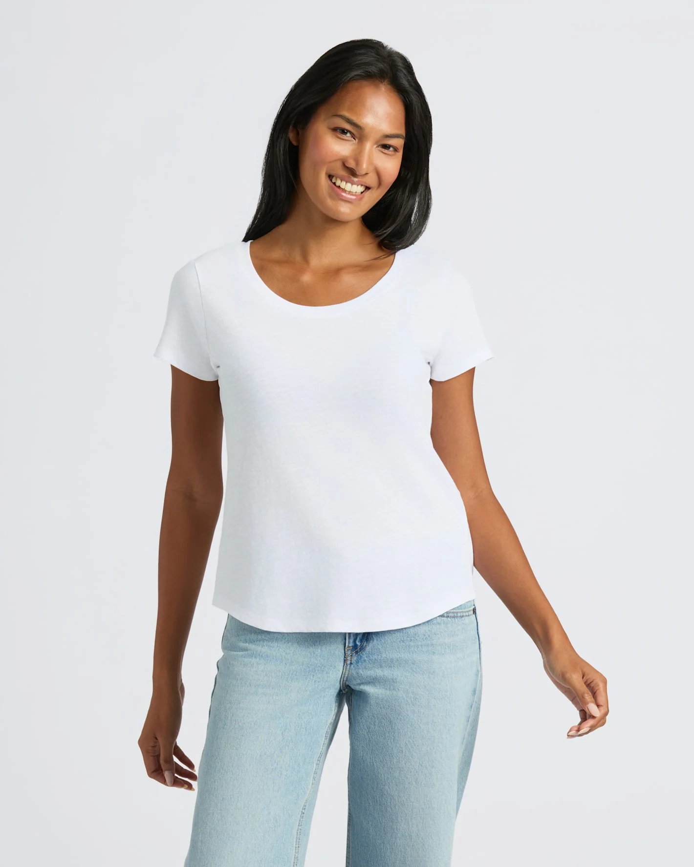 Womens White Slub Scoop Neck Tee