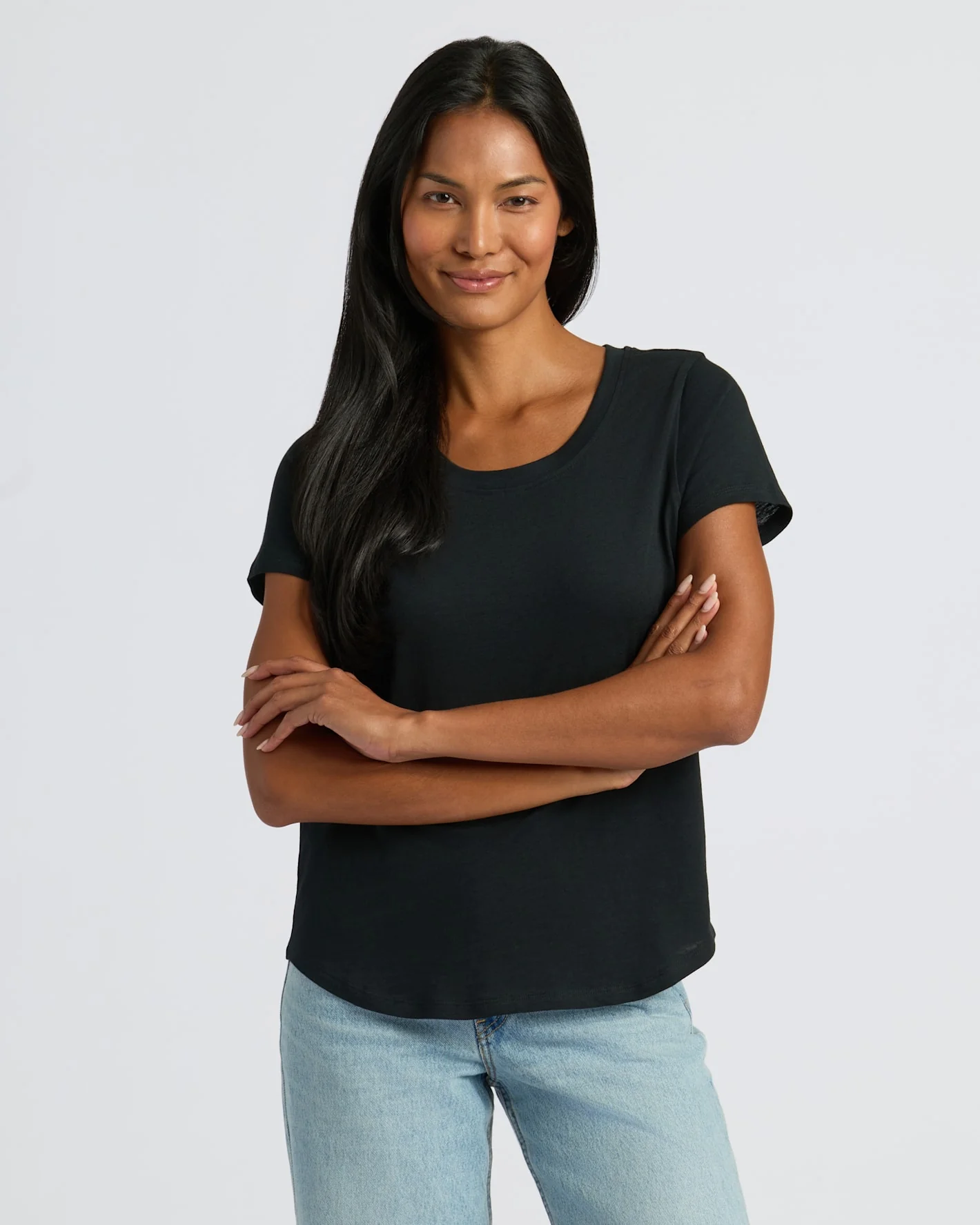 Womens Black & Oatmeal Slub Scoop Neck Tee 2-Pack - Image 5