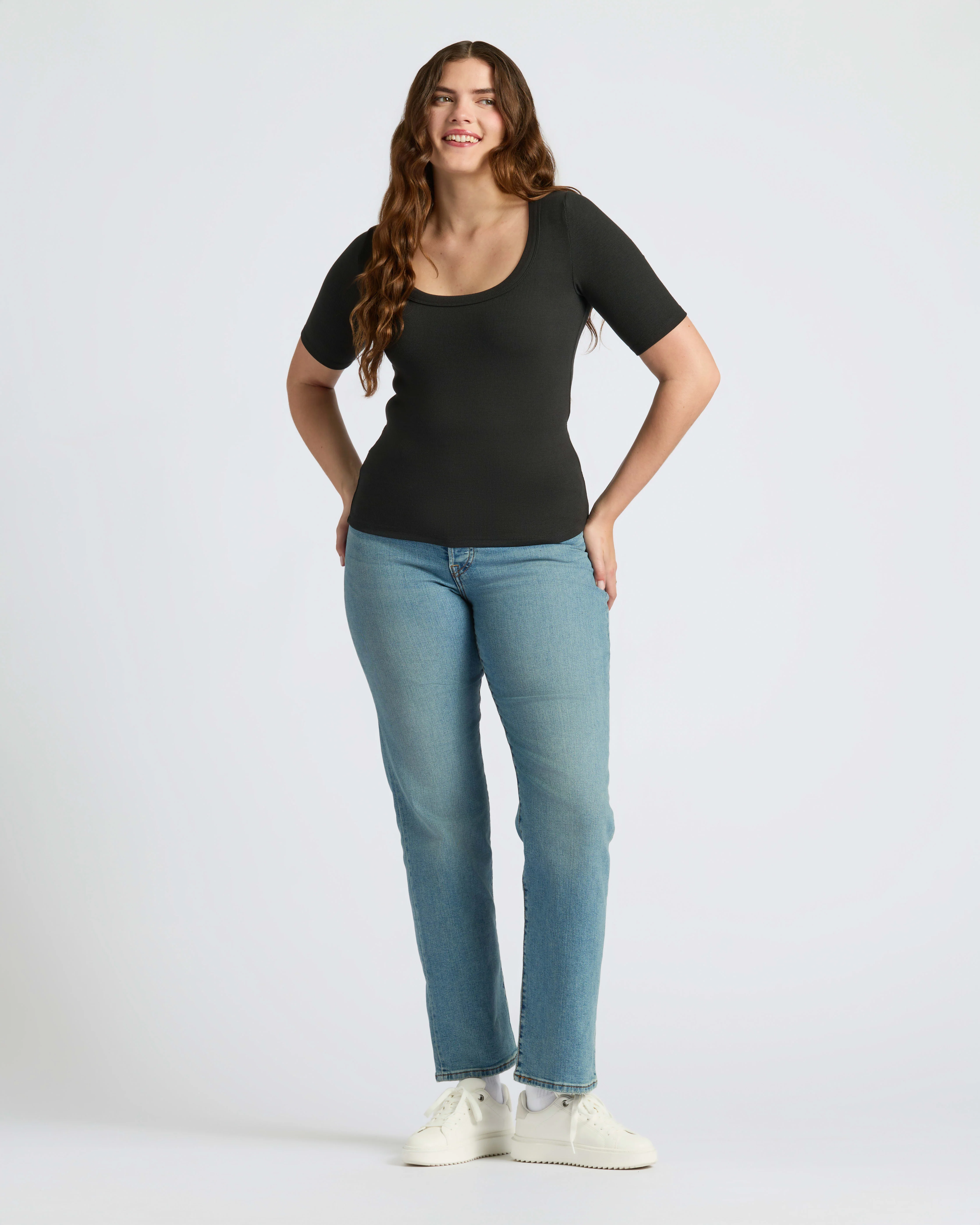Womens Black Ribbed 3/4 Sleeve Scoop Neck Tee 3-Pack - Image 8