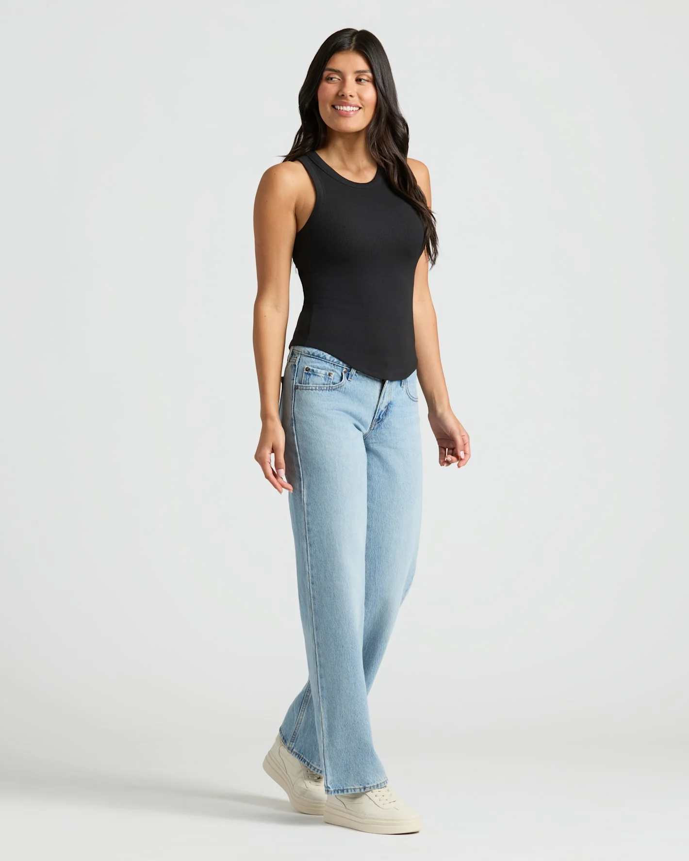 Womens Black Ribbed High Neck Tank - Image 3