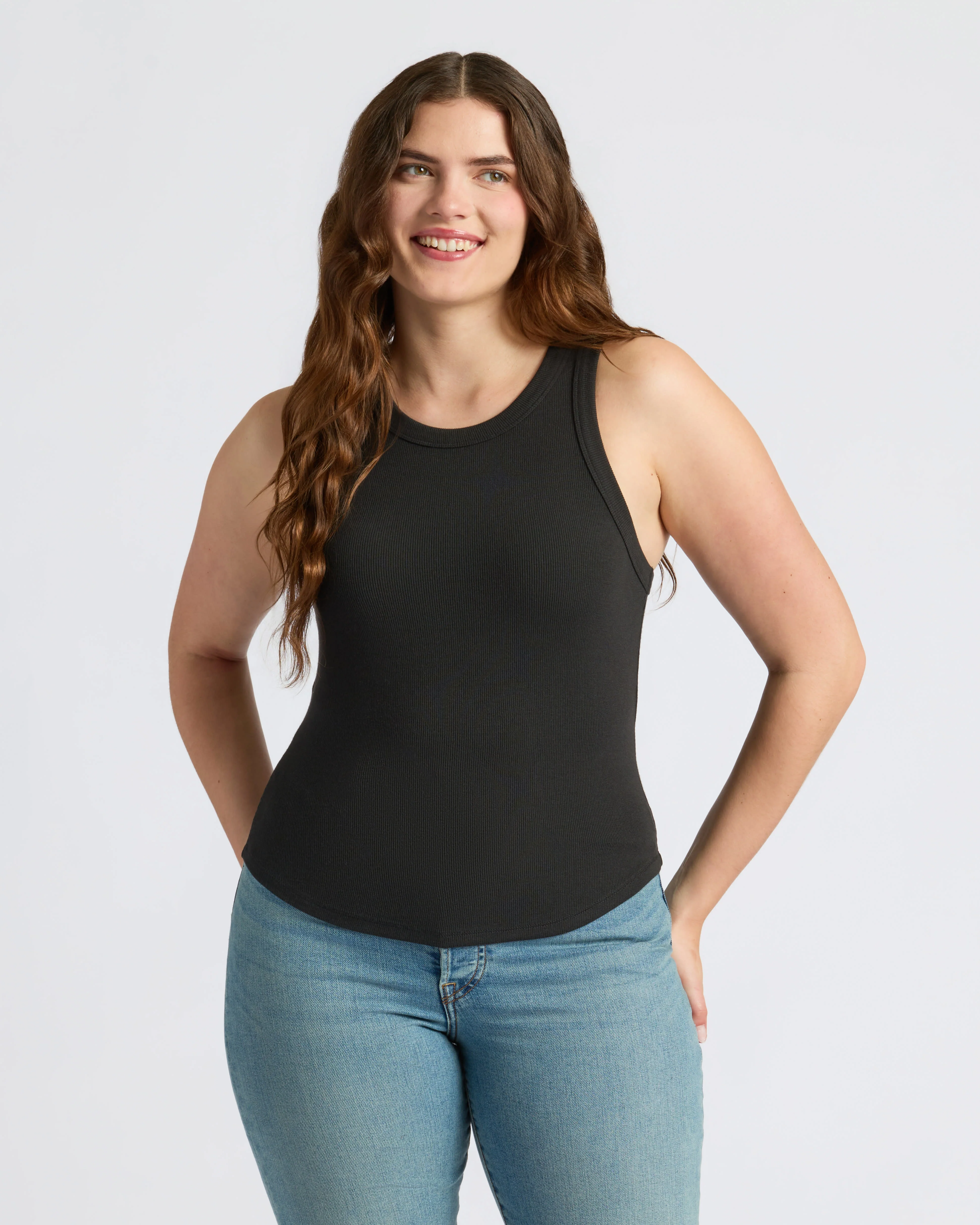 Womens Black Ribbed High Neck Tank - Image 6