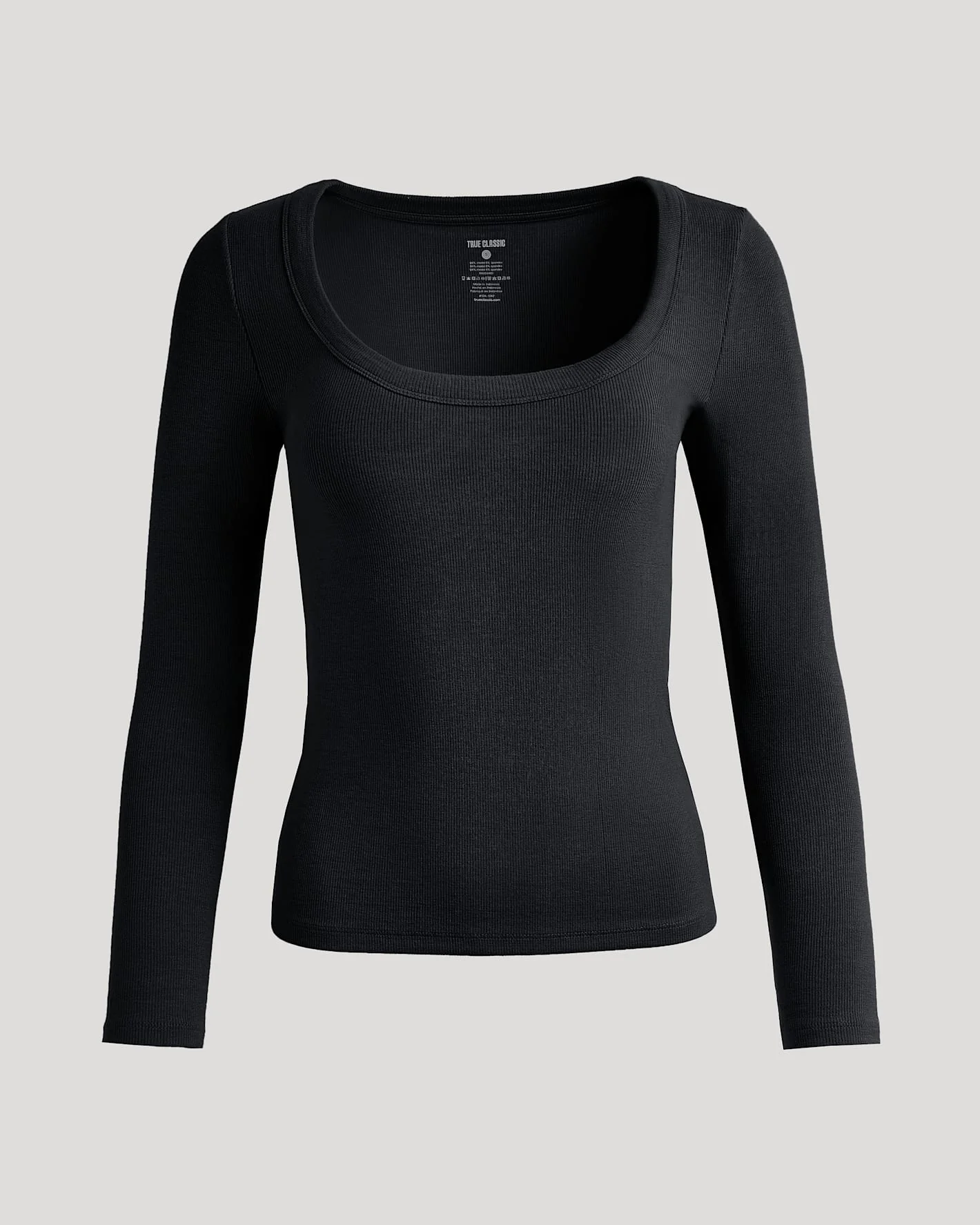 Womens Black Ribbed Long Sleeve Scoop Neck Tee - Image 2