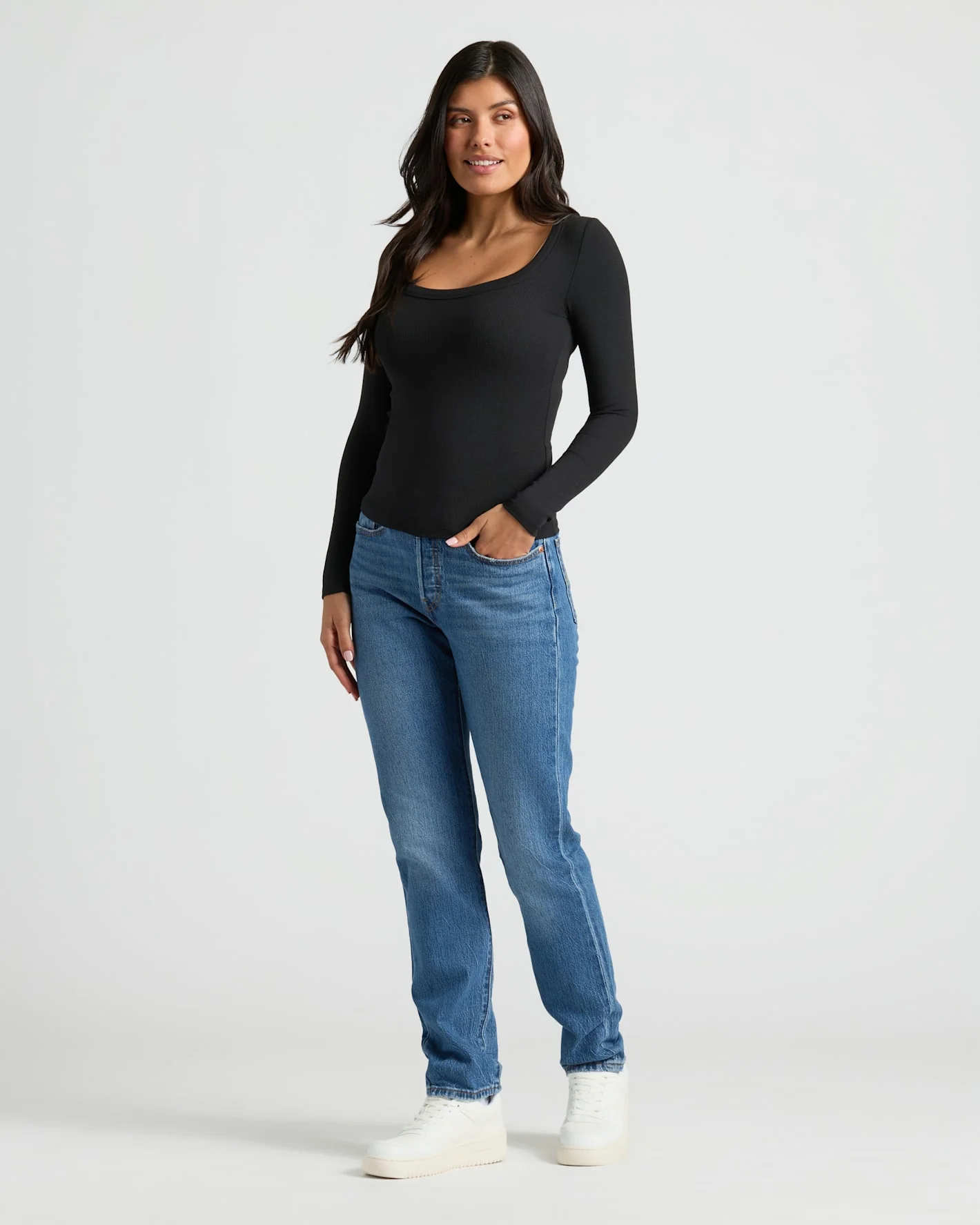 Womens Black Ribbed Long Sleeve Scoop Neck Tee 3-Pack - Image 3