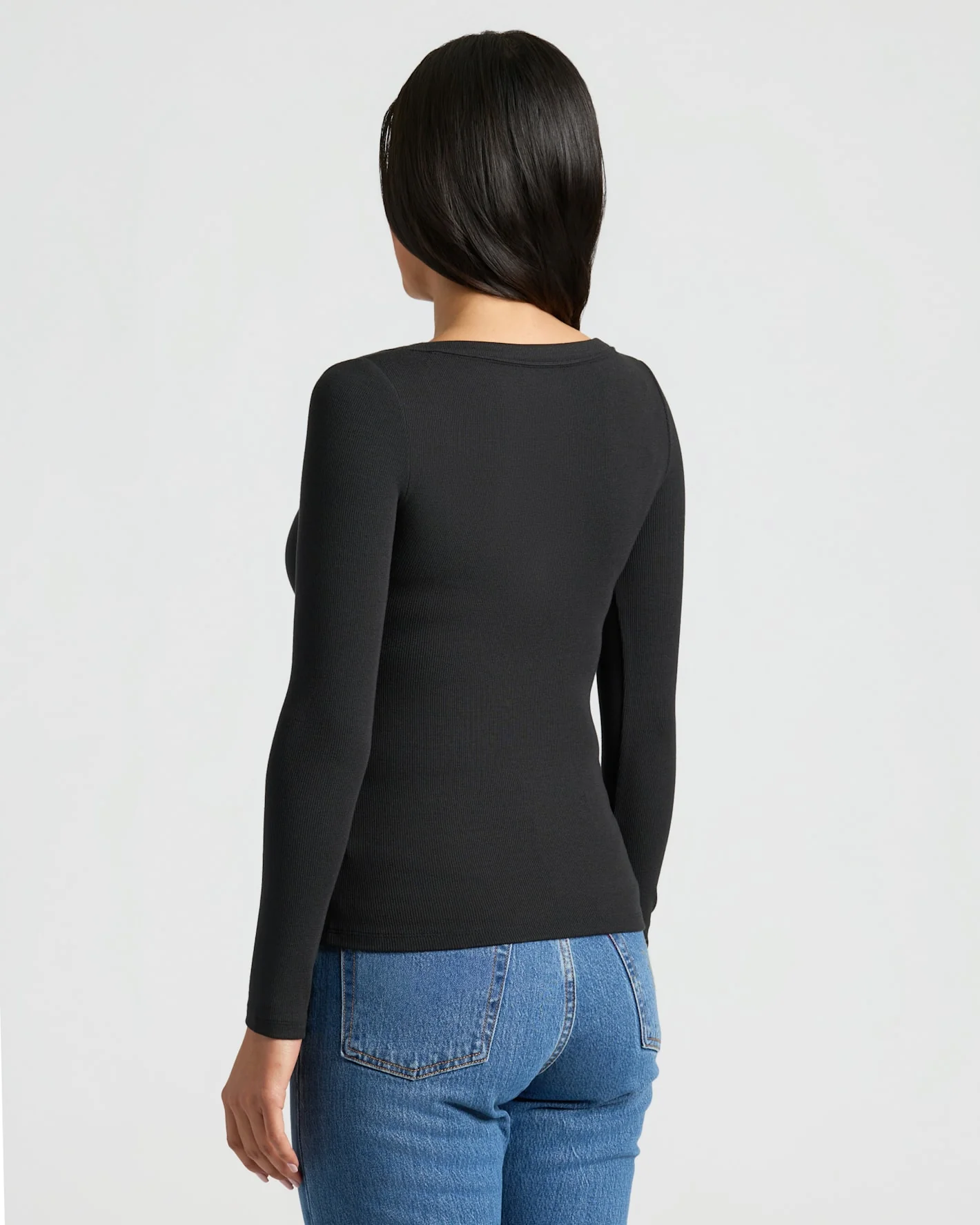 Womens Black Ribbed Long Sleeve Scoop Neck Tee 3-Pack - Image 4