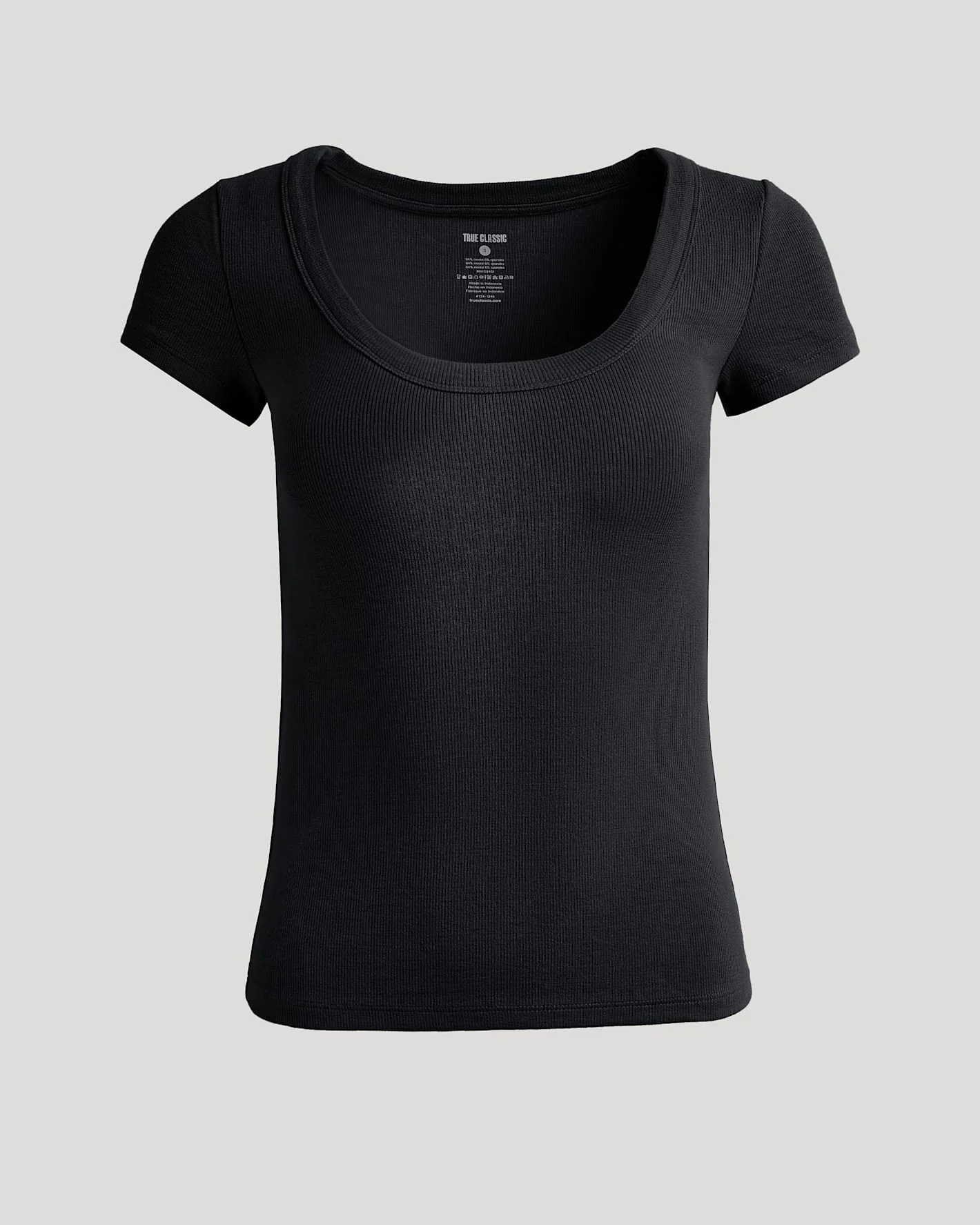 Womens Black Ribbed U-Neck Tee - Image 2