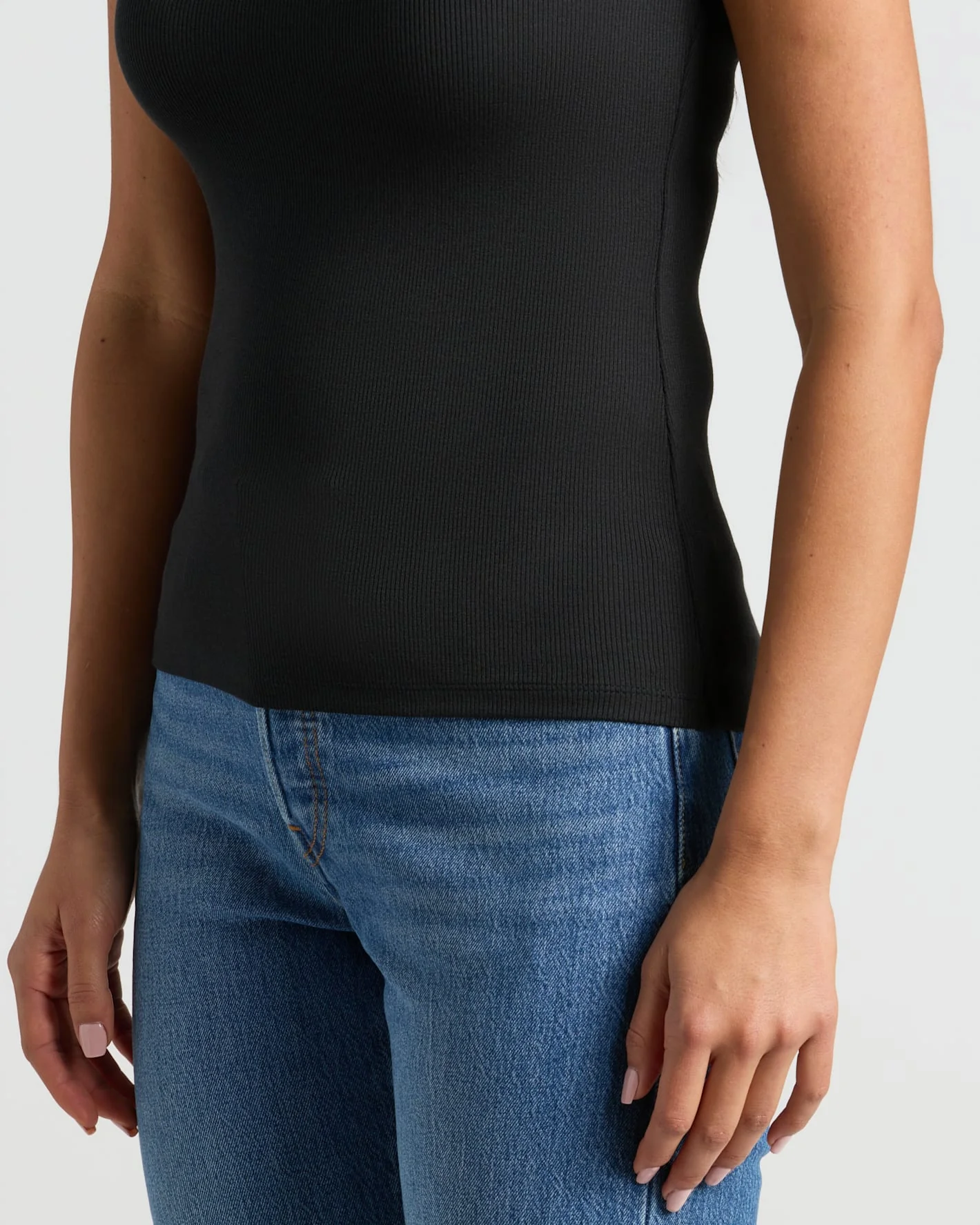 Womens Black Ribbed U-Neck Tee - Image 6