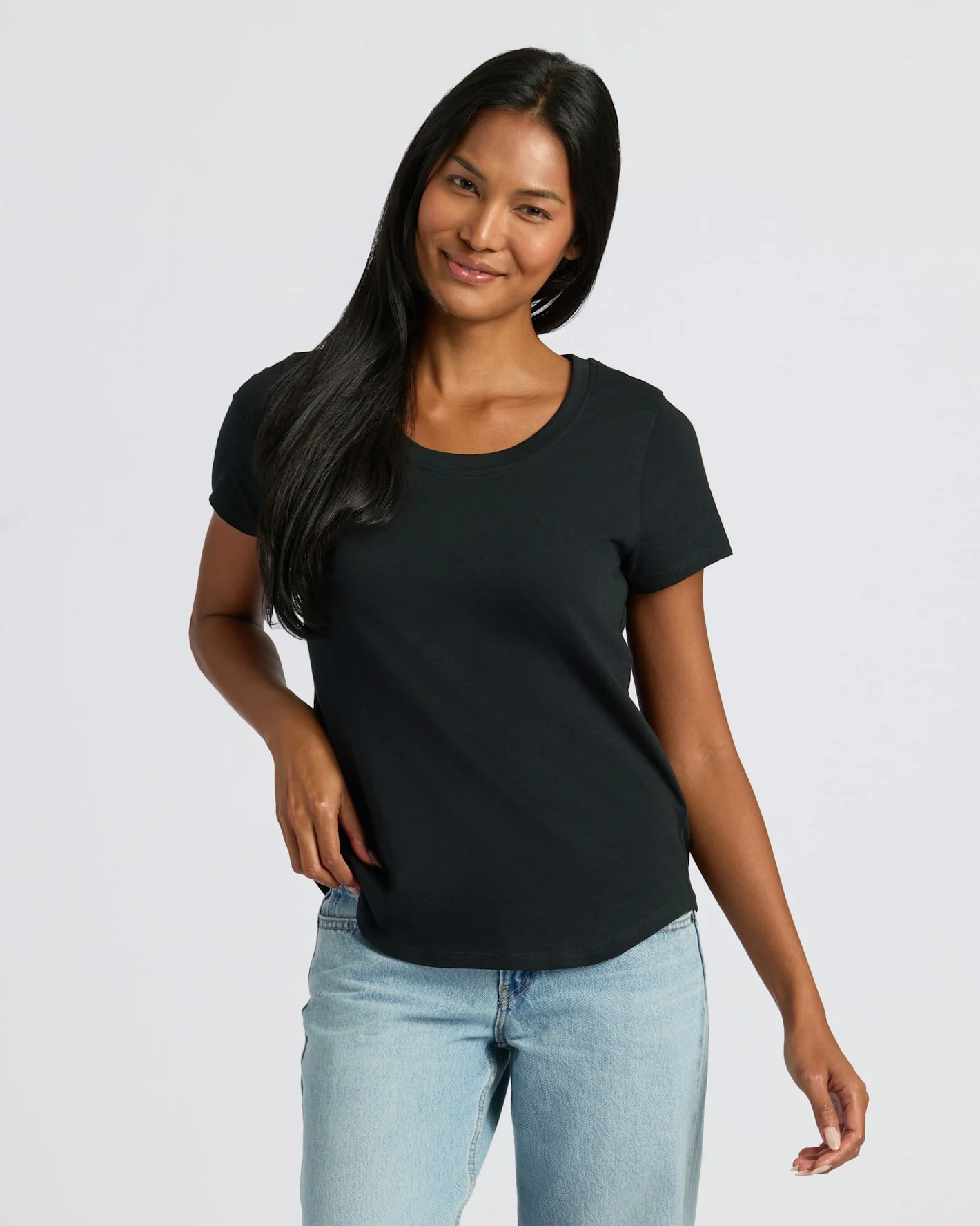 Womens Black Slub Scoop Neck Tee 4-Pack - Image 2