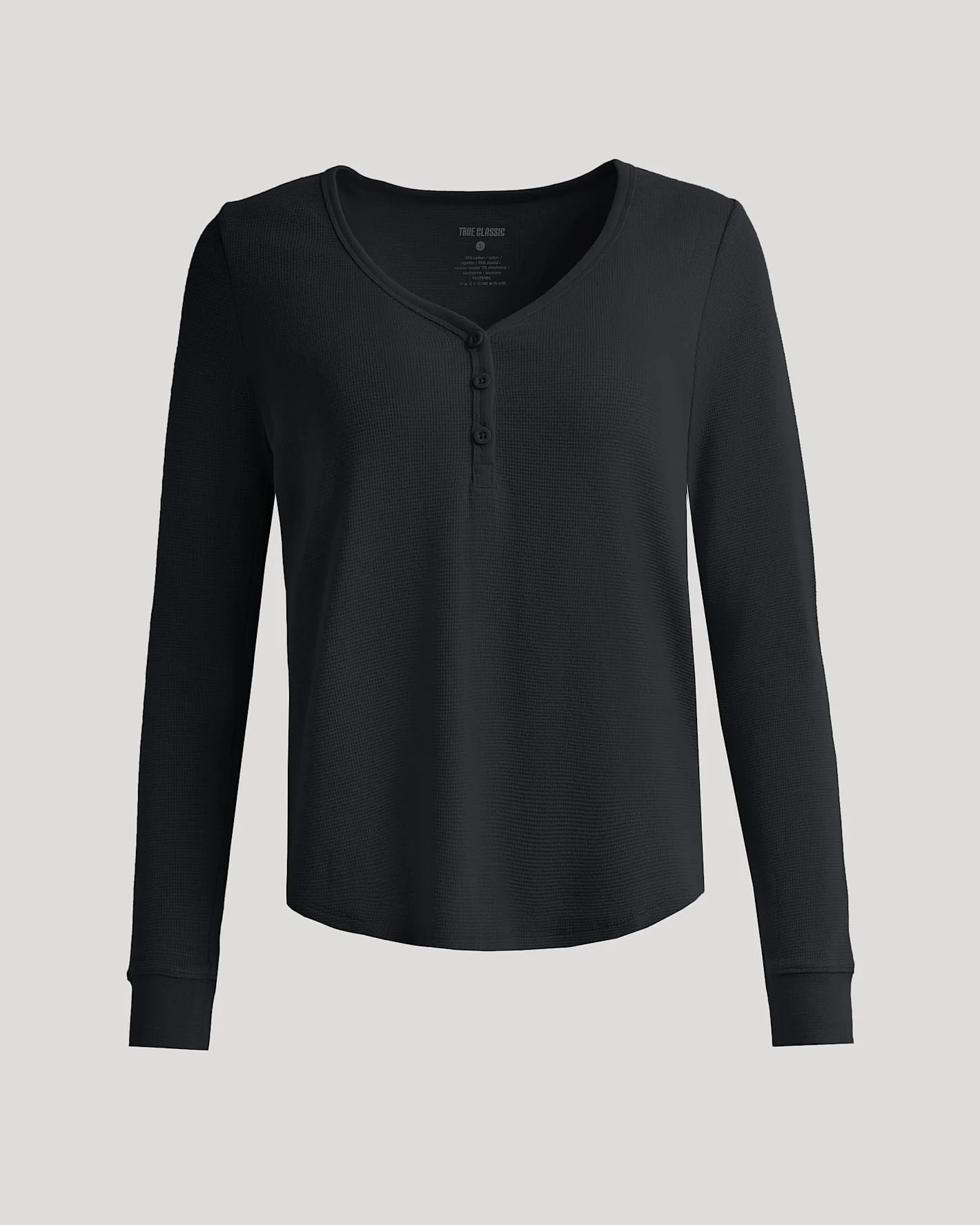 Womens Black Waffle Long Sleeve Boxy Henley - Image 2