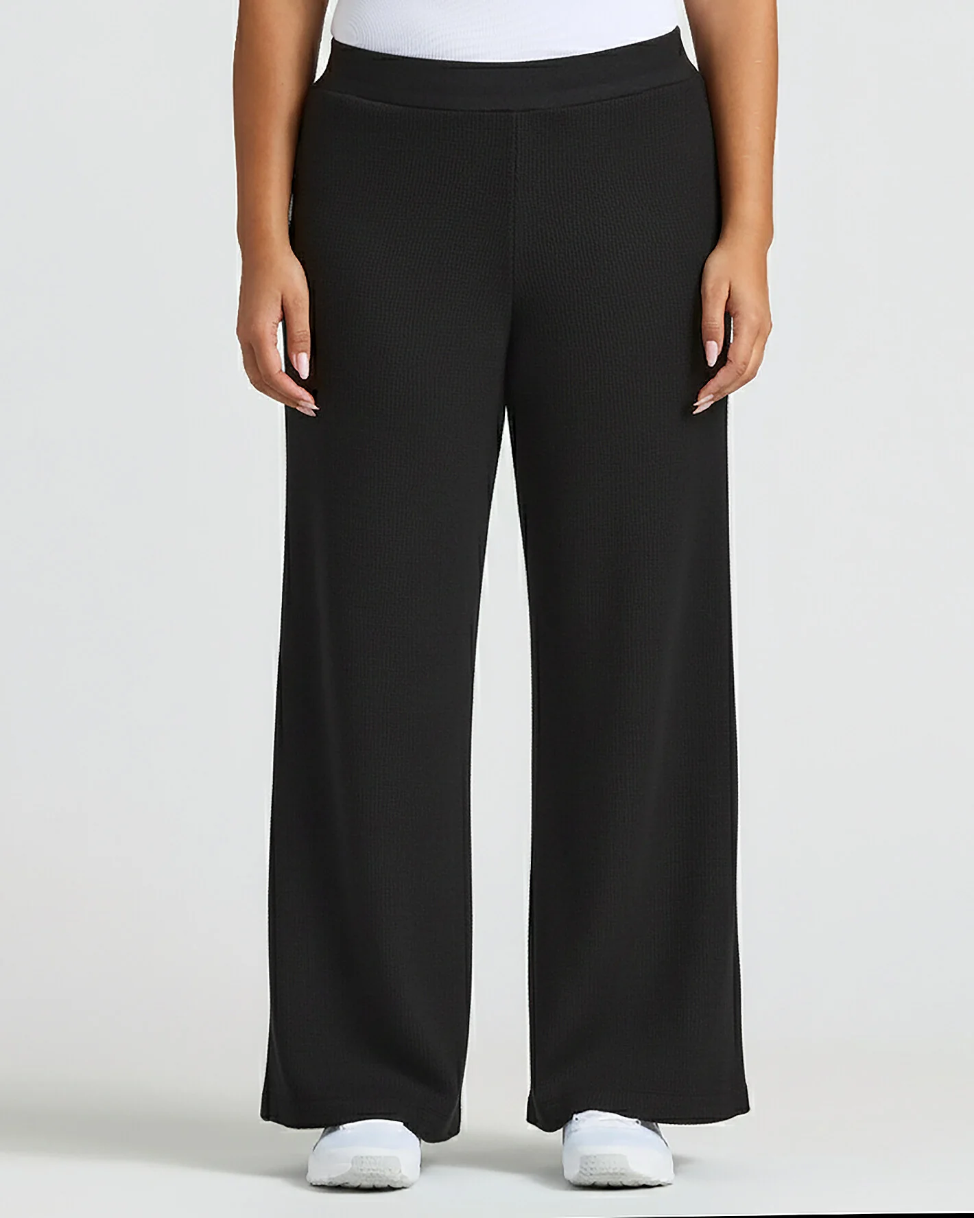 Womens Black Waffle Wide Leg Pants - Image 6