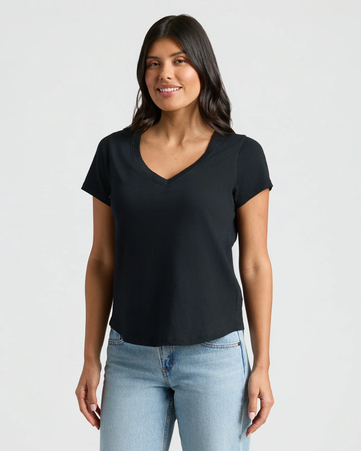 Womens Black & White Relaxed Slub V-Neck Tee 2-Pack - Image 2