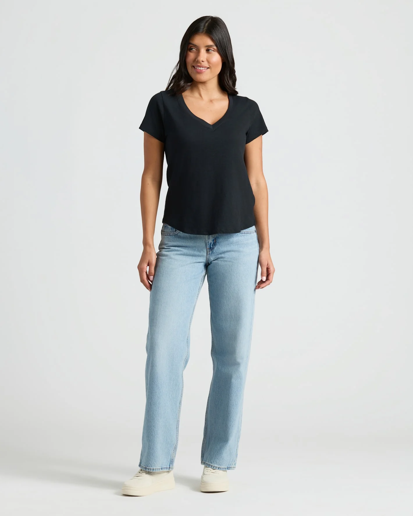 Womens Black & White Relaxed Slub V-Neck Tee 2-Pack - Image 3