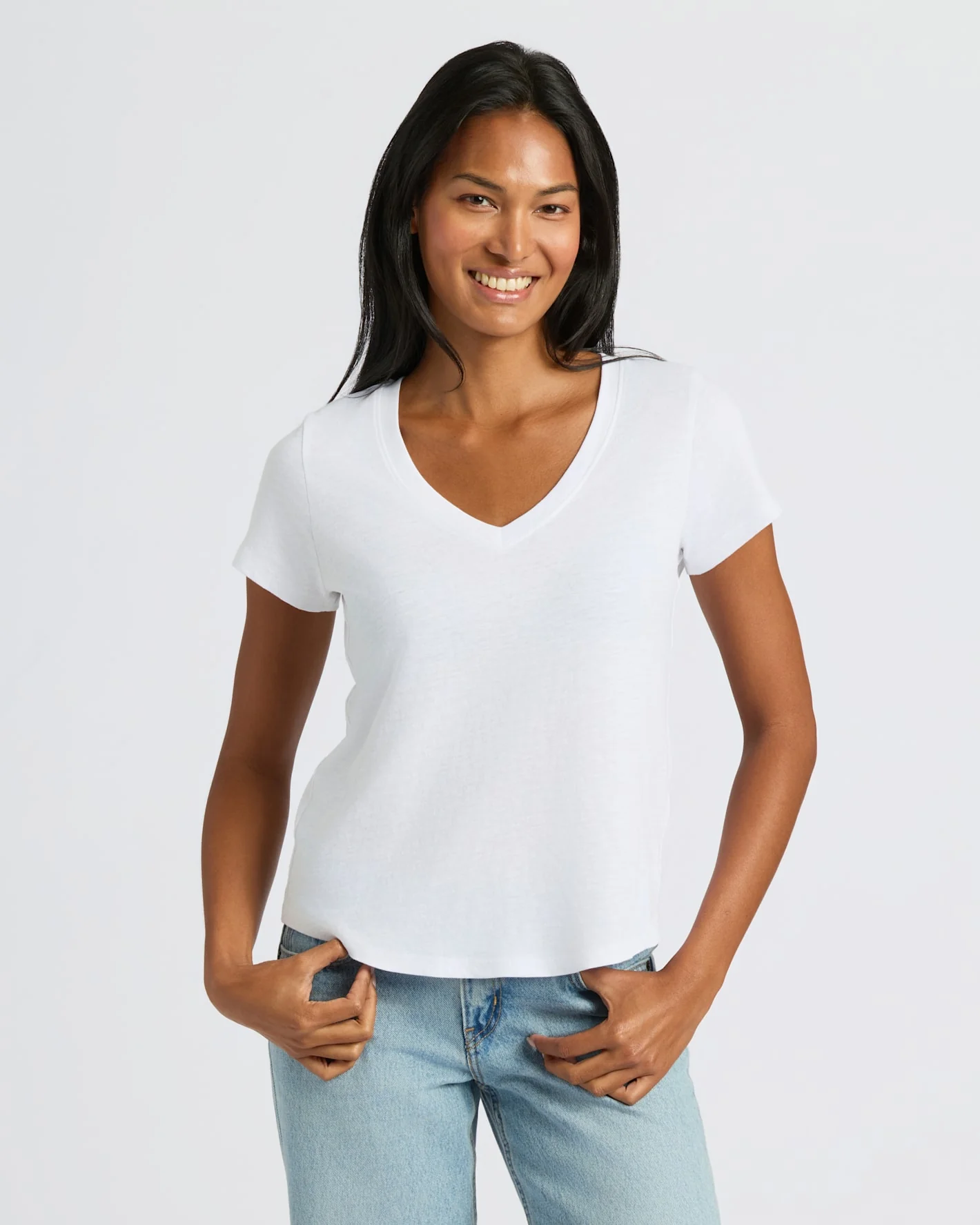 Womens Black & White Relaxed Slub V-Neck Tee 2-Pack - Image 4