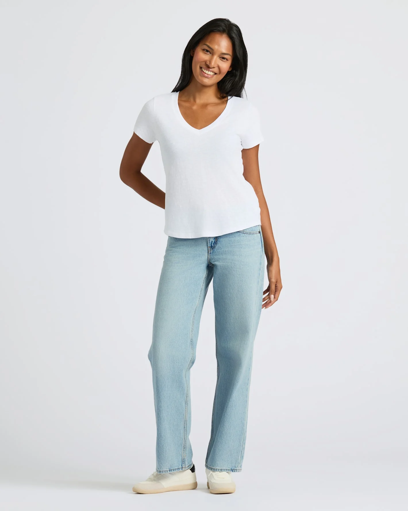 Womens Black & White Relaxed Slub V-Neck Tee 2-Pack - Image 5
