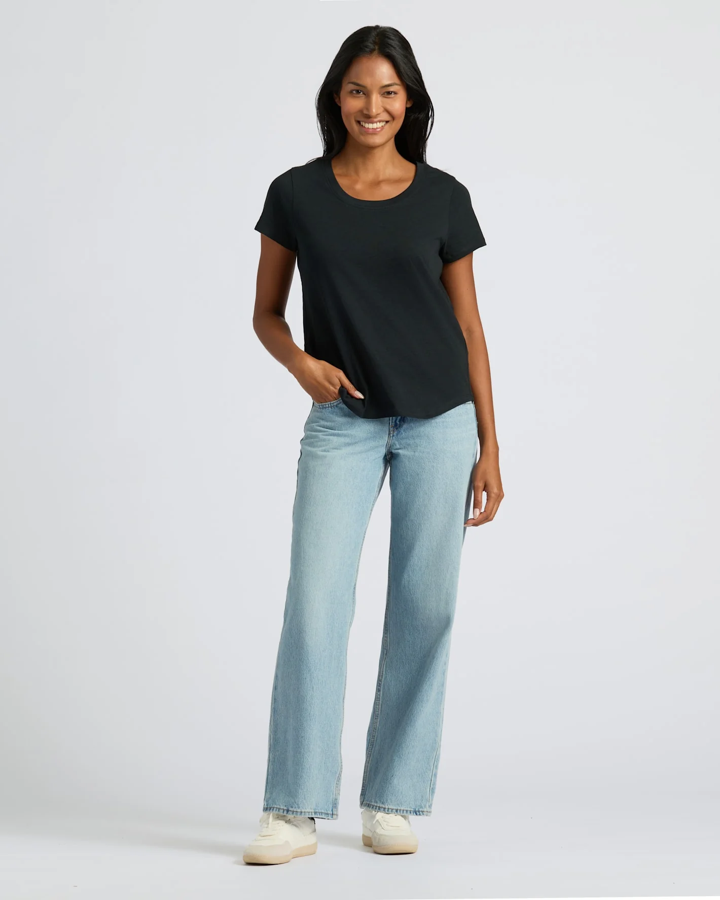 Womens Black Slub Scoop Neck Tee - Image 3