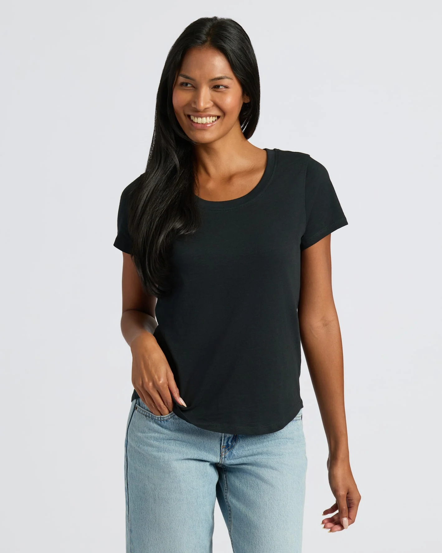 Womens Black & White Slub Scoop Neck Tee 4-Pack - Image 4