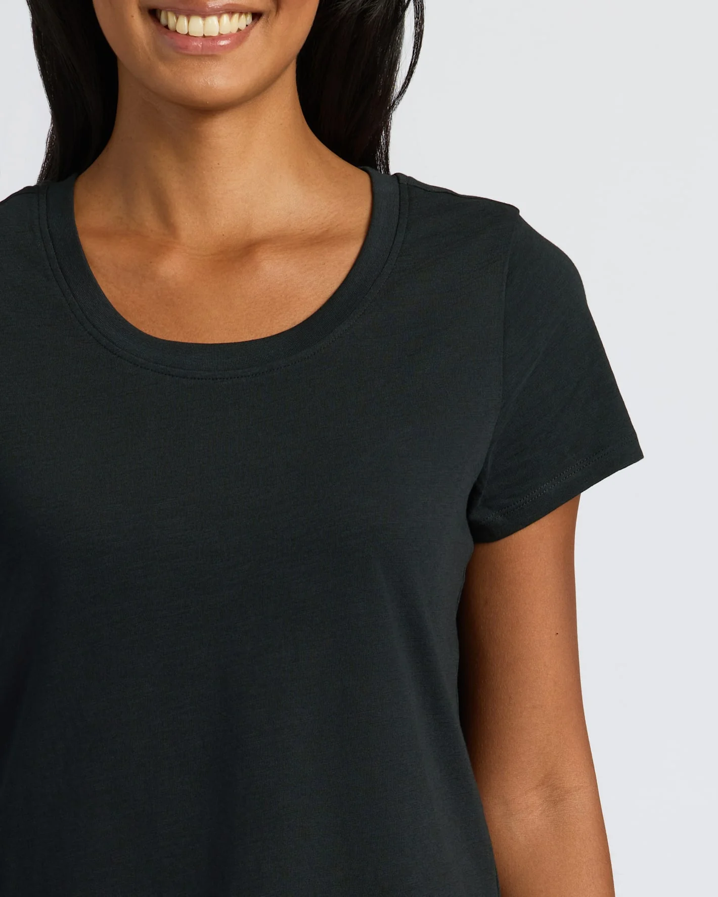 Womens Black Slub Scoop Neck Tee - Image 5