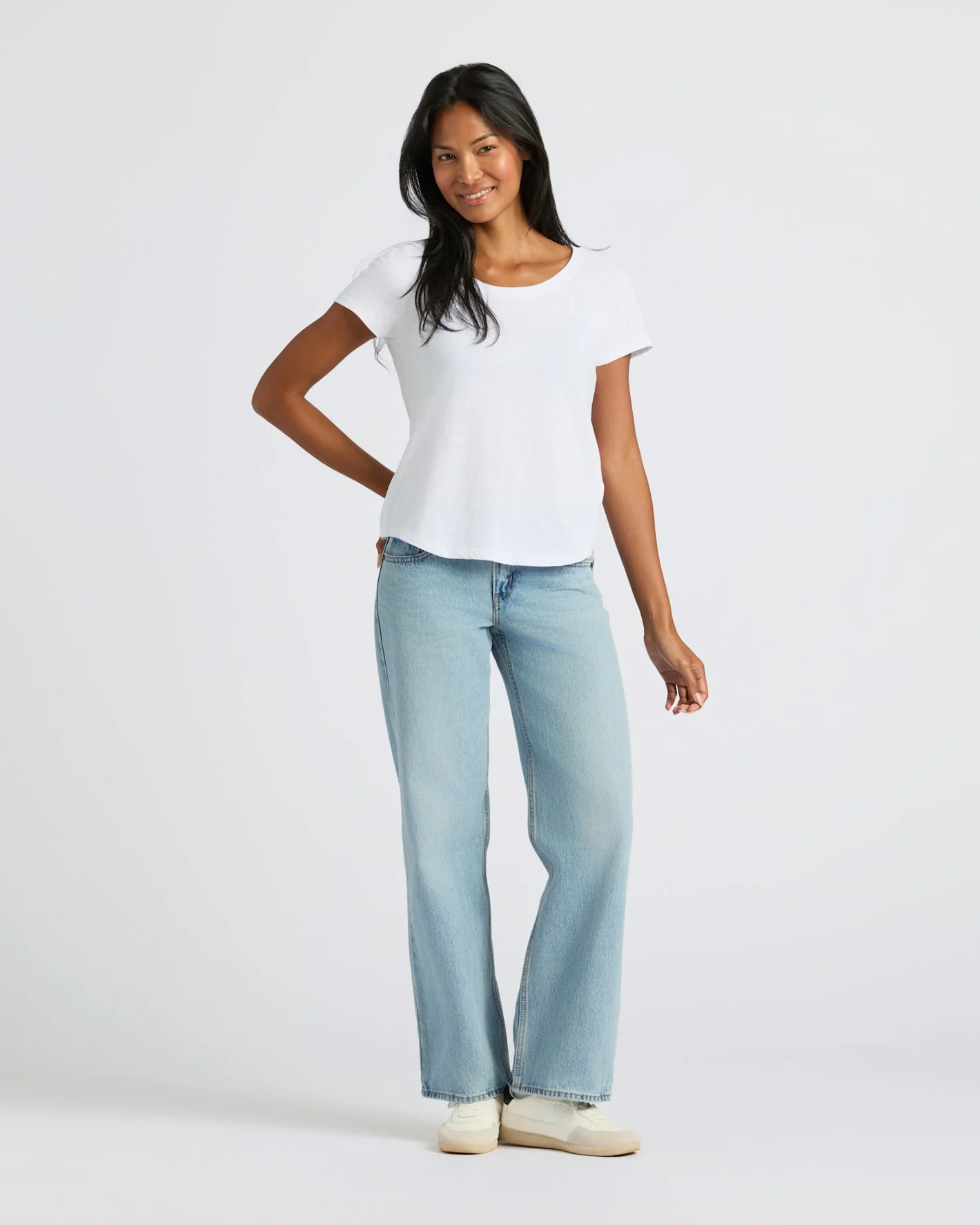 Womens White Slub Scoop Neck Tee - Image 3