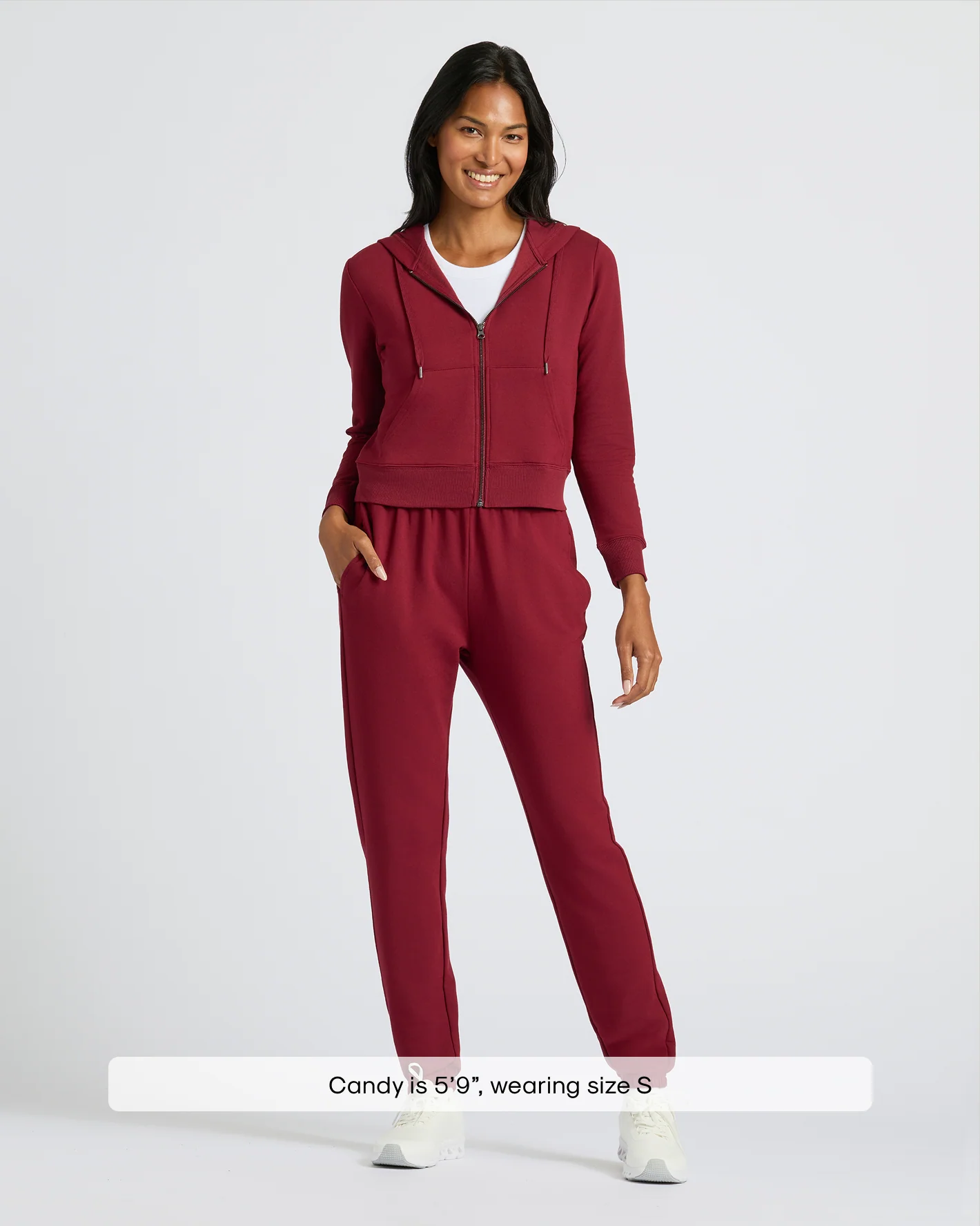 Womens Dark Maroon Crop Zip Hoodie & Relaxed Jogger 2-Pack - Image 2