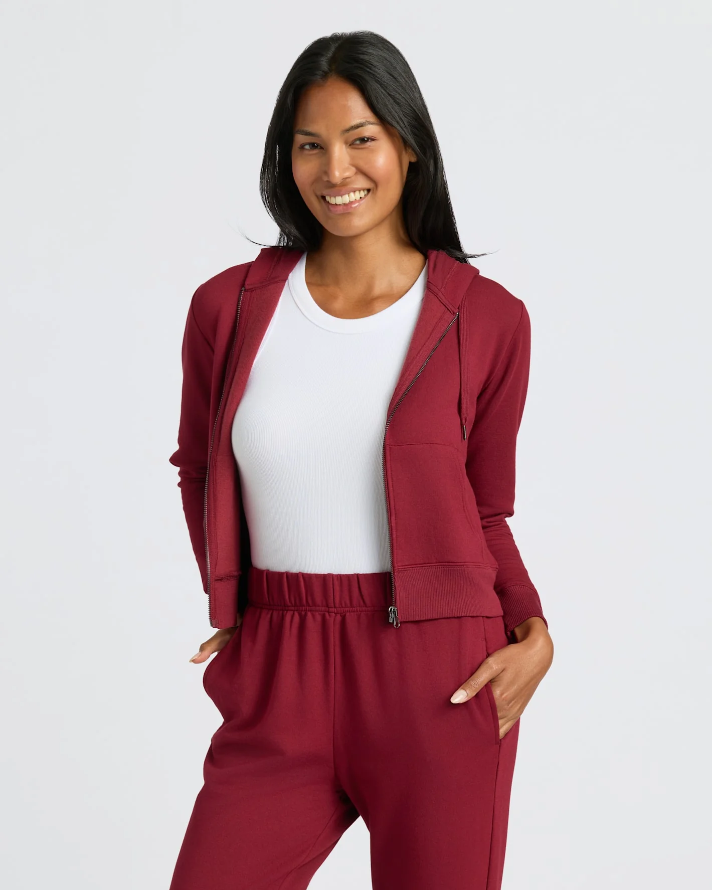 Womens Dark Maroon Crop Zip Hoodie & Relaxed Jogger 2-Pack - Image 3
