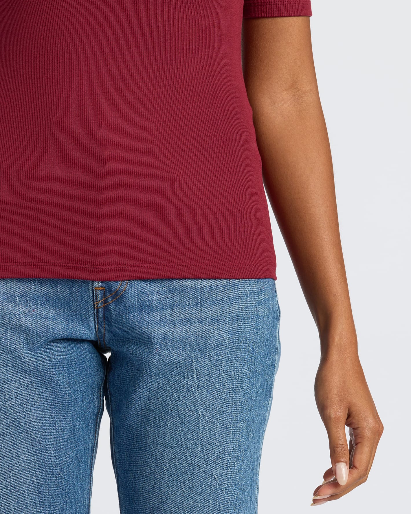 Womens Dark Maroon Ribbed 3/4 Sleeve Scoop Neck Tee - Image 7