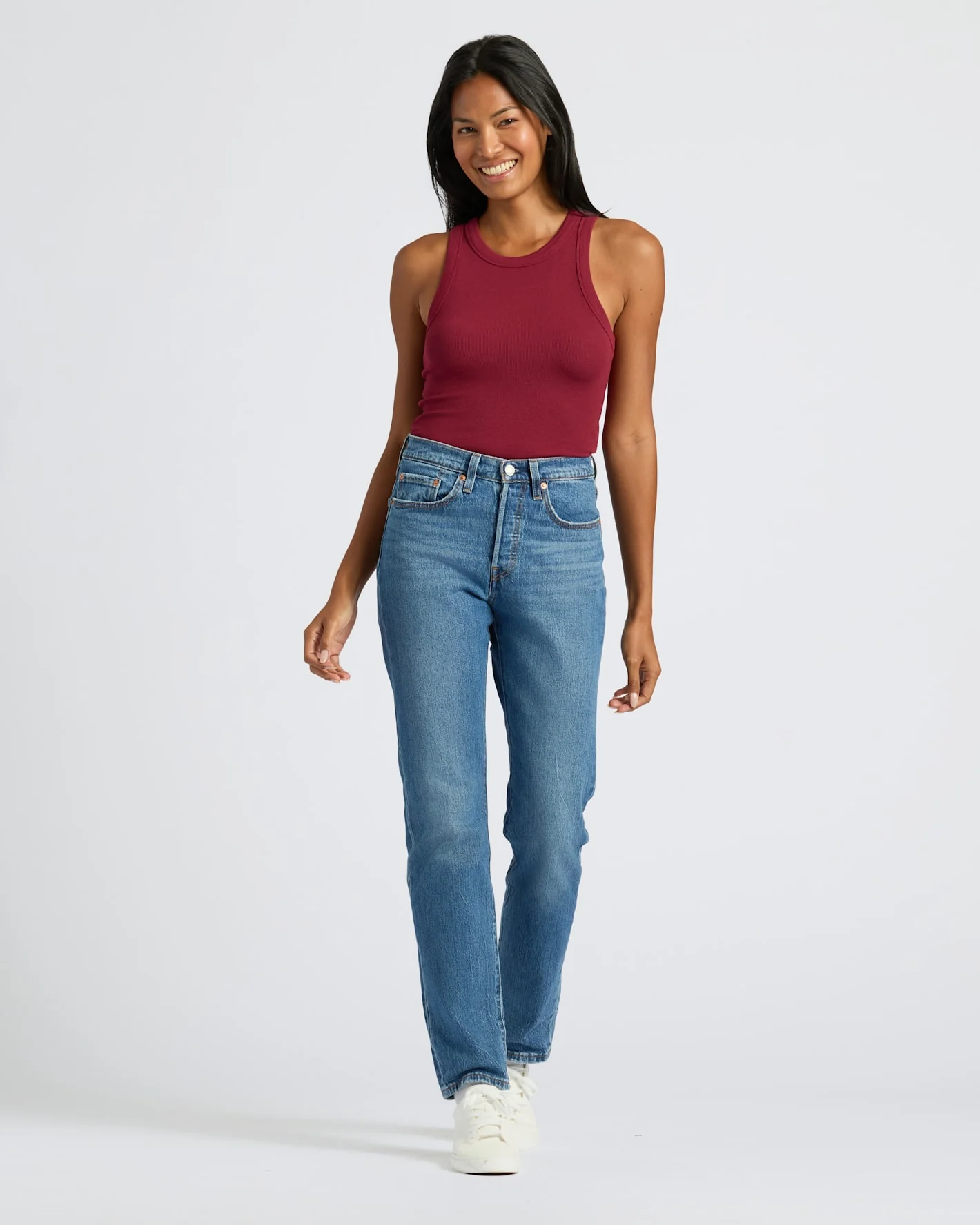 Womens Dark Maroon Ribbed High Neck Tank - Image 3