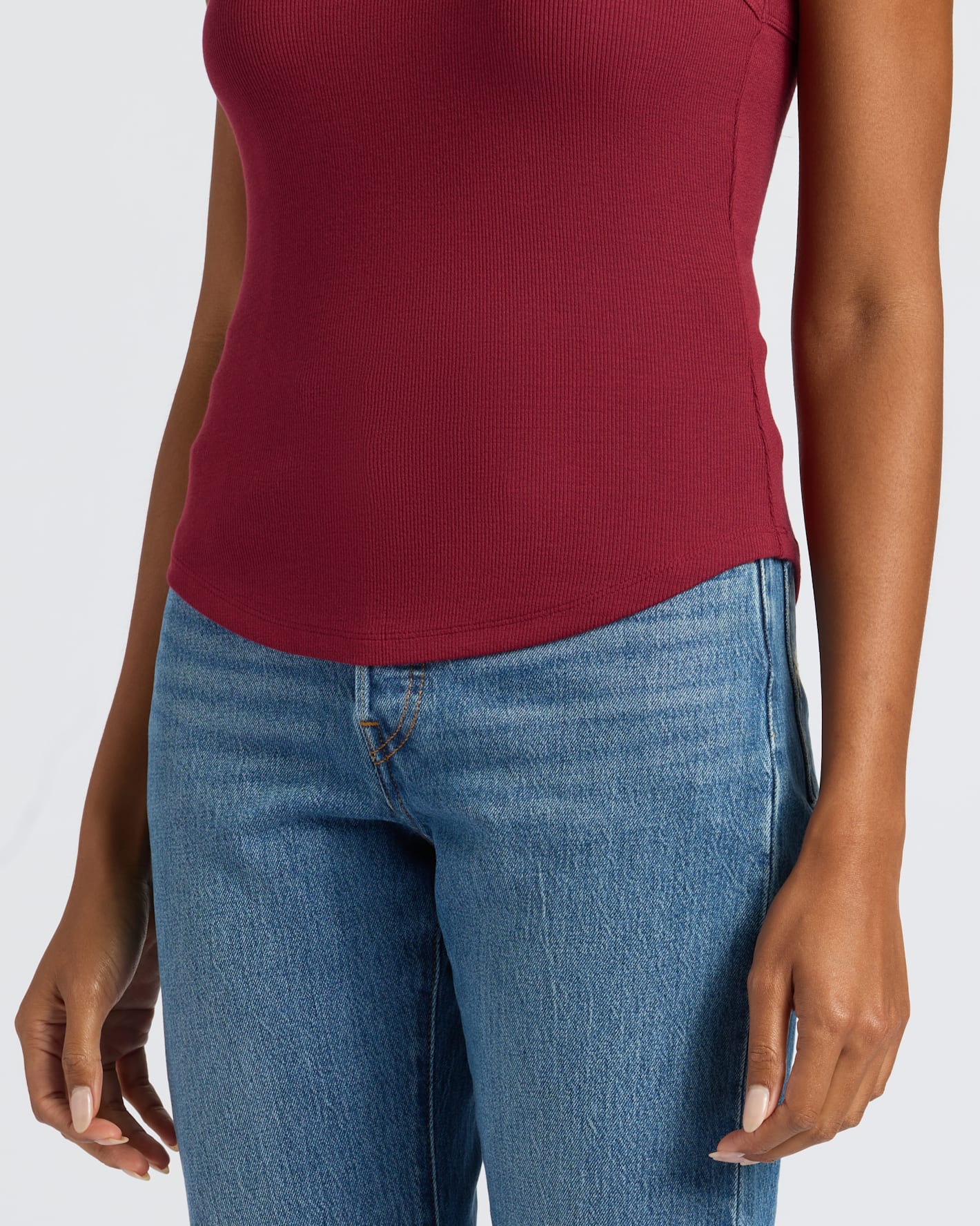 Womens Dark Maroon Ribbed High Neck Tank - Image 6