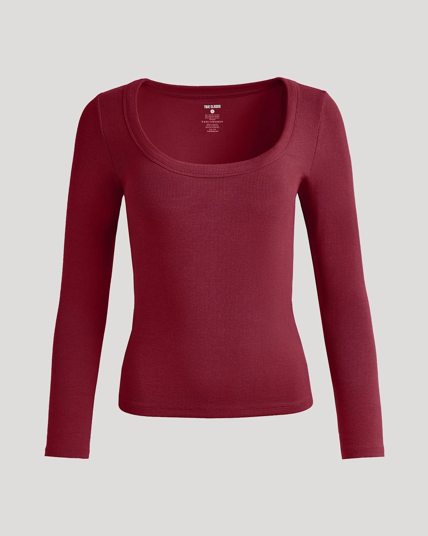 Womens Dark Maroon Ribbed Long Sleeve Scoop Neck Tee - Image 2