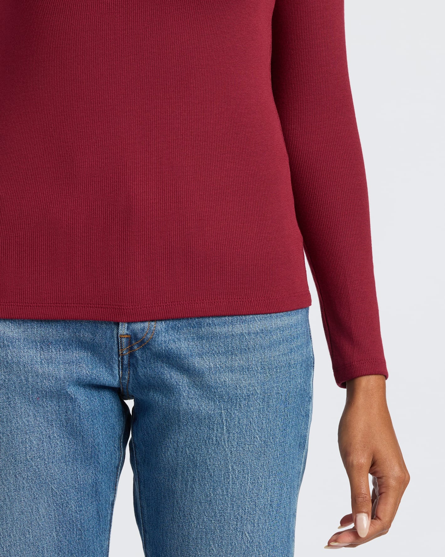 Womens Dark Maroon Ribbed Long Sleeve Scoop Neck Tee - Image 7