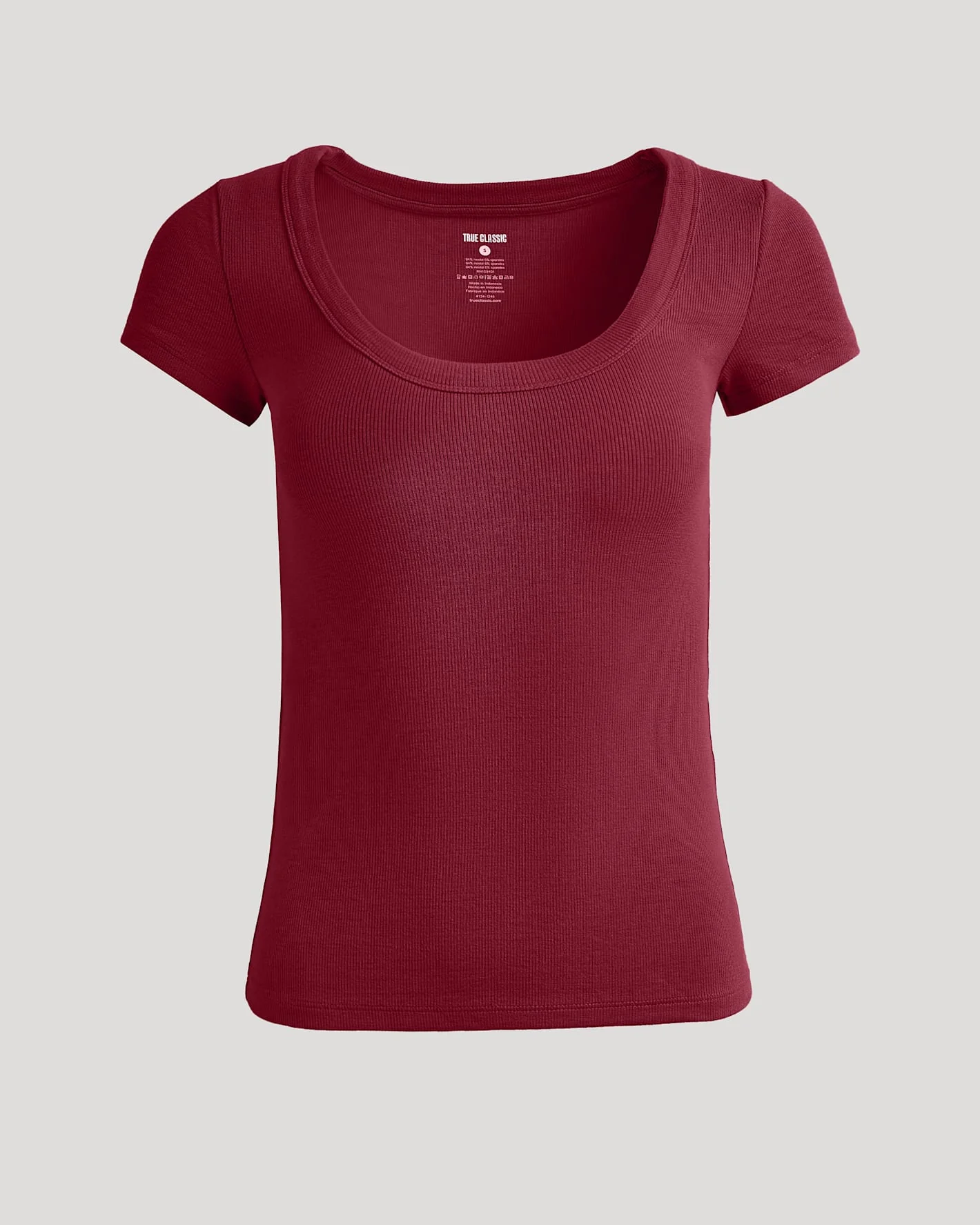 Womens Dark Maroon Ribbed U-Neck Tee - Image 2
