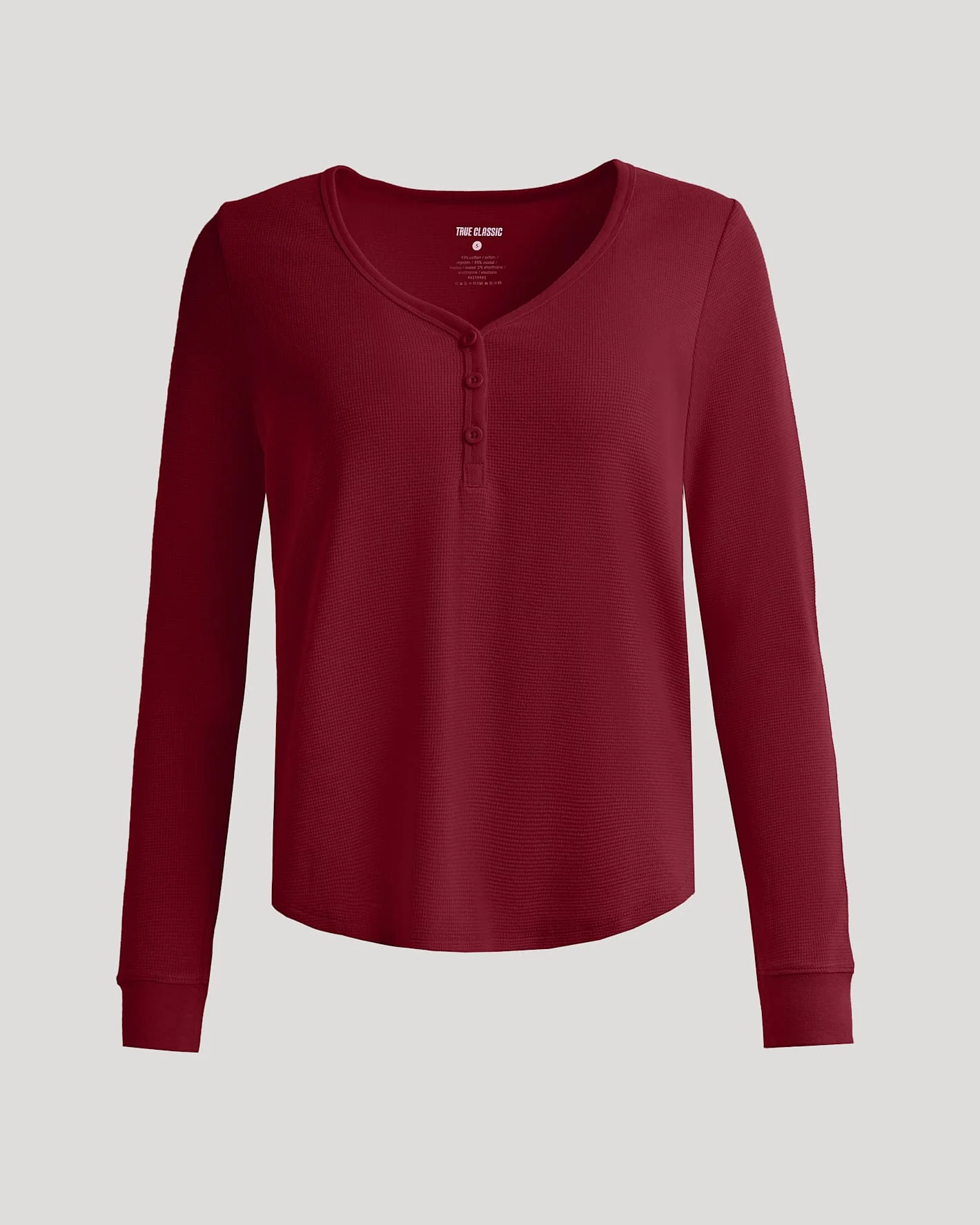 Womens Dark Maroon Waffle Long Sleeve Boxy Henley - Image 2