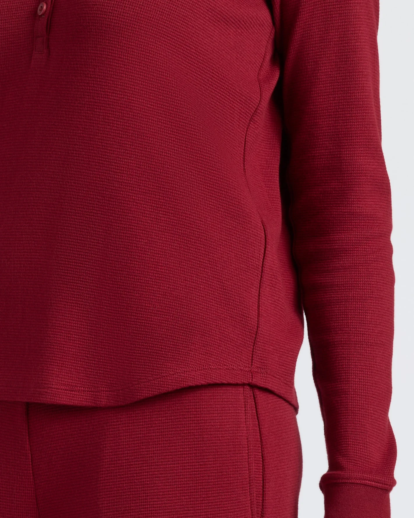 Womens Dark Maroon Waffle Long Sleeve Boxy Henley - Image 7
