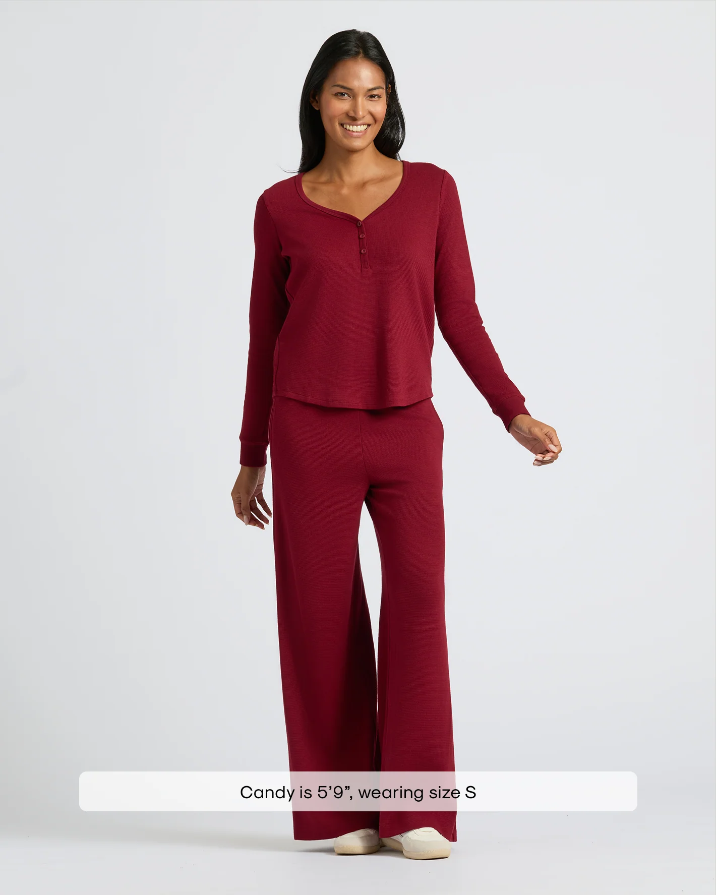 Womens Dark Maroon Waffle Wide Leg Pants - Image 3