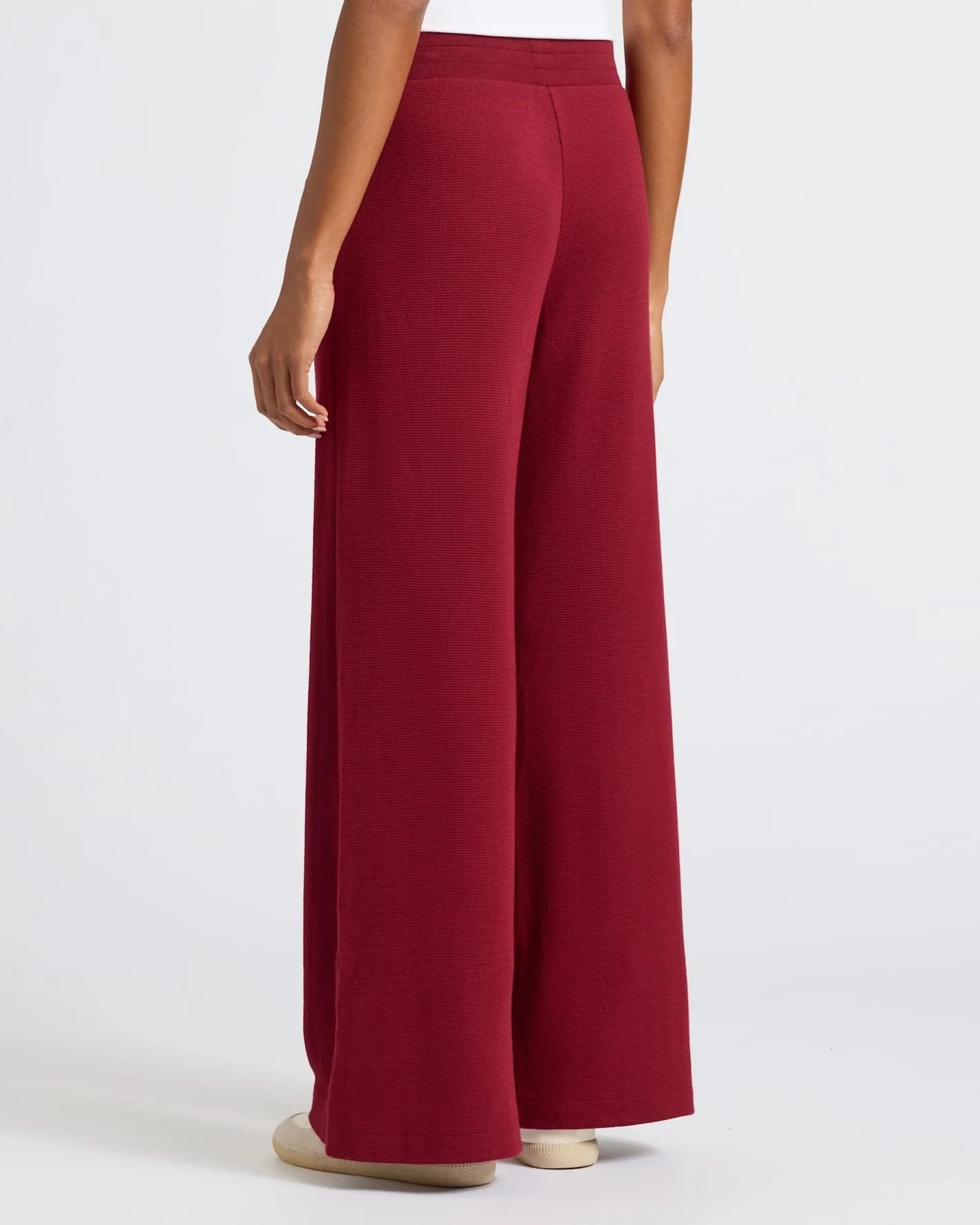 Womens Dark Maroon Waffle Wide Leg Pants - Image 4