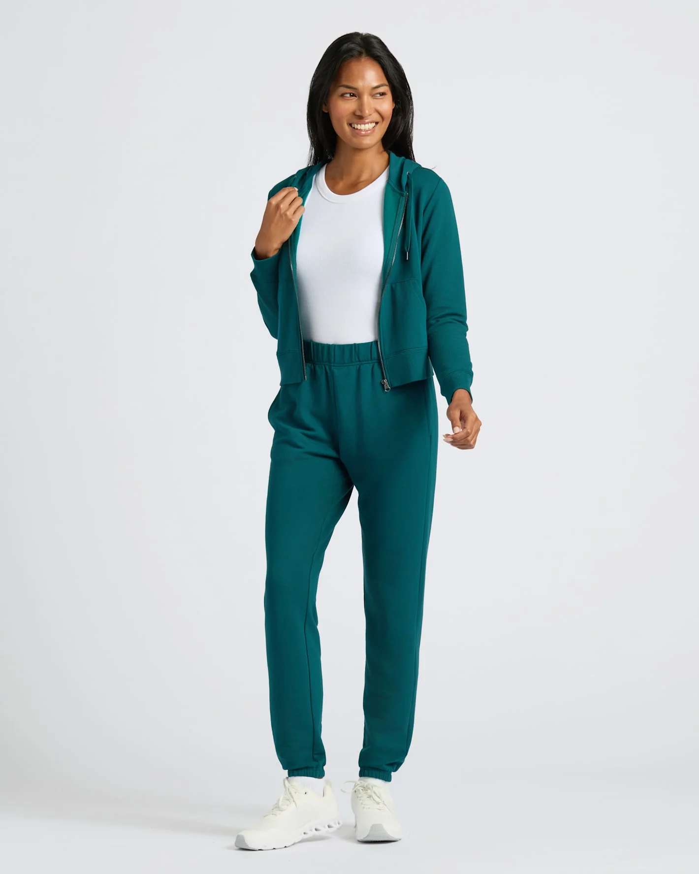 Womens Deep Emerald Crop Zip Hoodie - Image 3