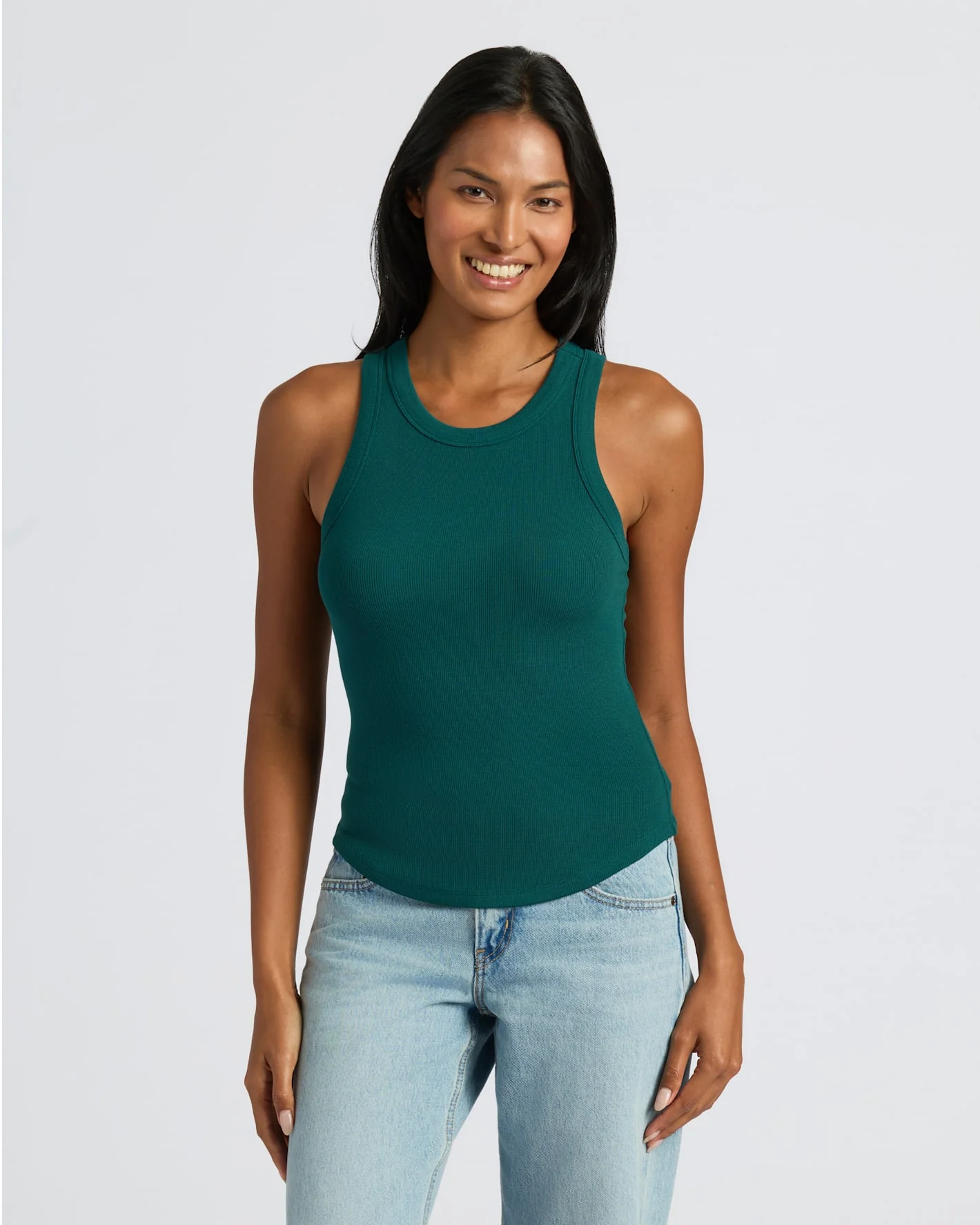 Womens Deep Emerald Ribbed High Neck Tank