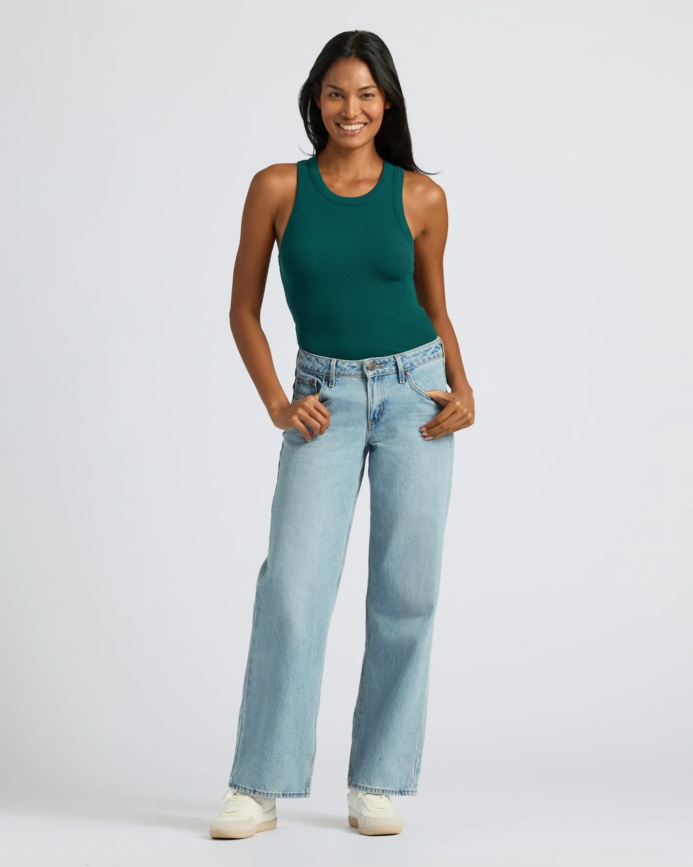 Womens Deep Emerald Ribbed High Neck Tank - Image 3